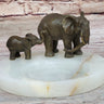 Bronze Metal Elephant Mother & Calf on Marble Soap Dish Ashtray