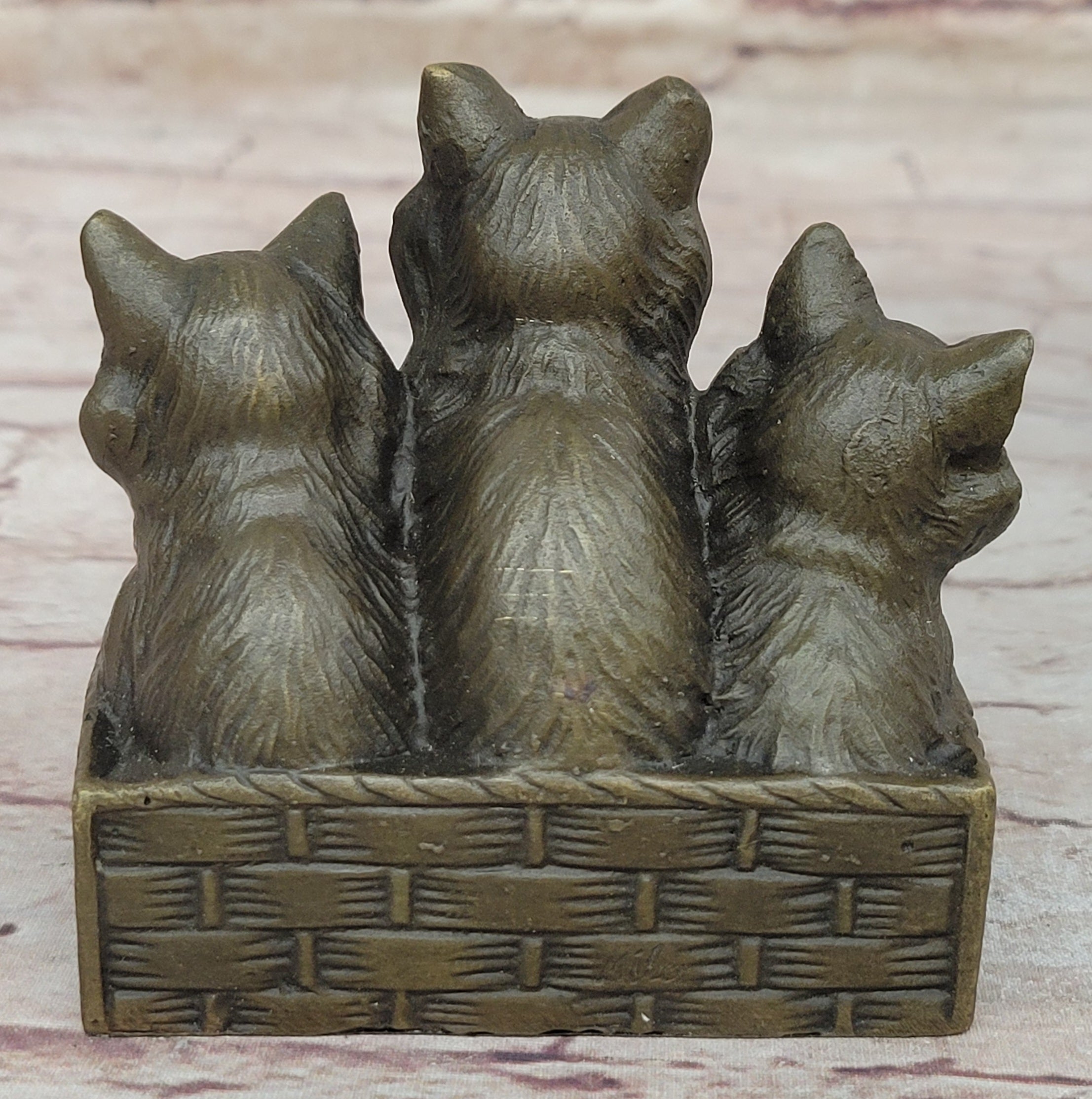 Three Cute Kittens Cats in a Flower Box - Bronze Sculpture Original Art by Milo