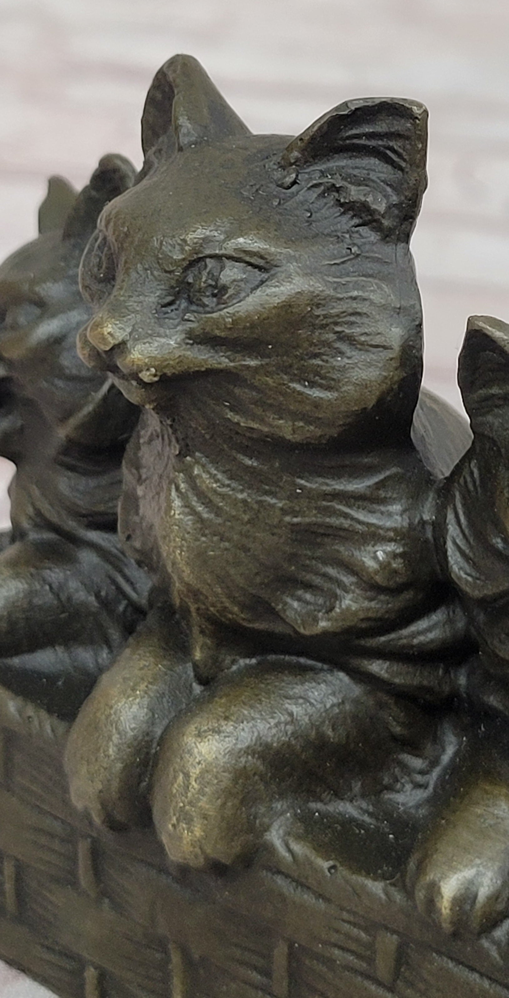 Three Cute Kittens Cats in a Flower Box - Bronze Sculpture Original Art by Milo