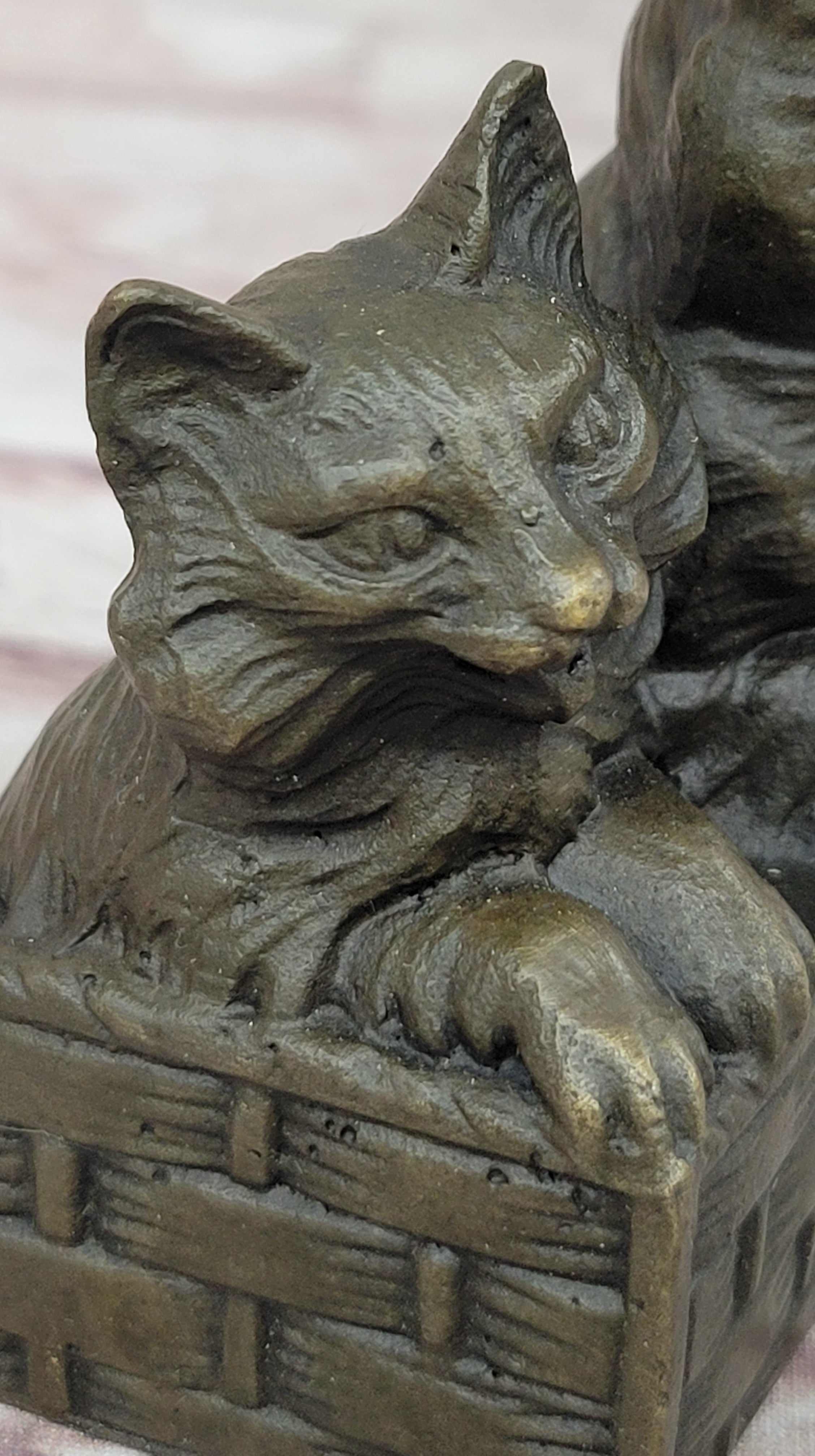 Three Cute Kittens Cats in a Flower Box - Bronze Sculpture Original Art by Milo