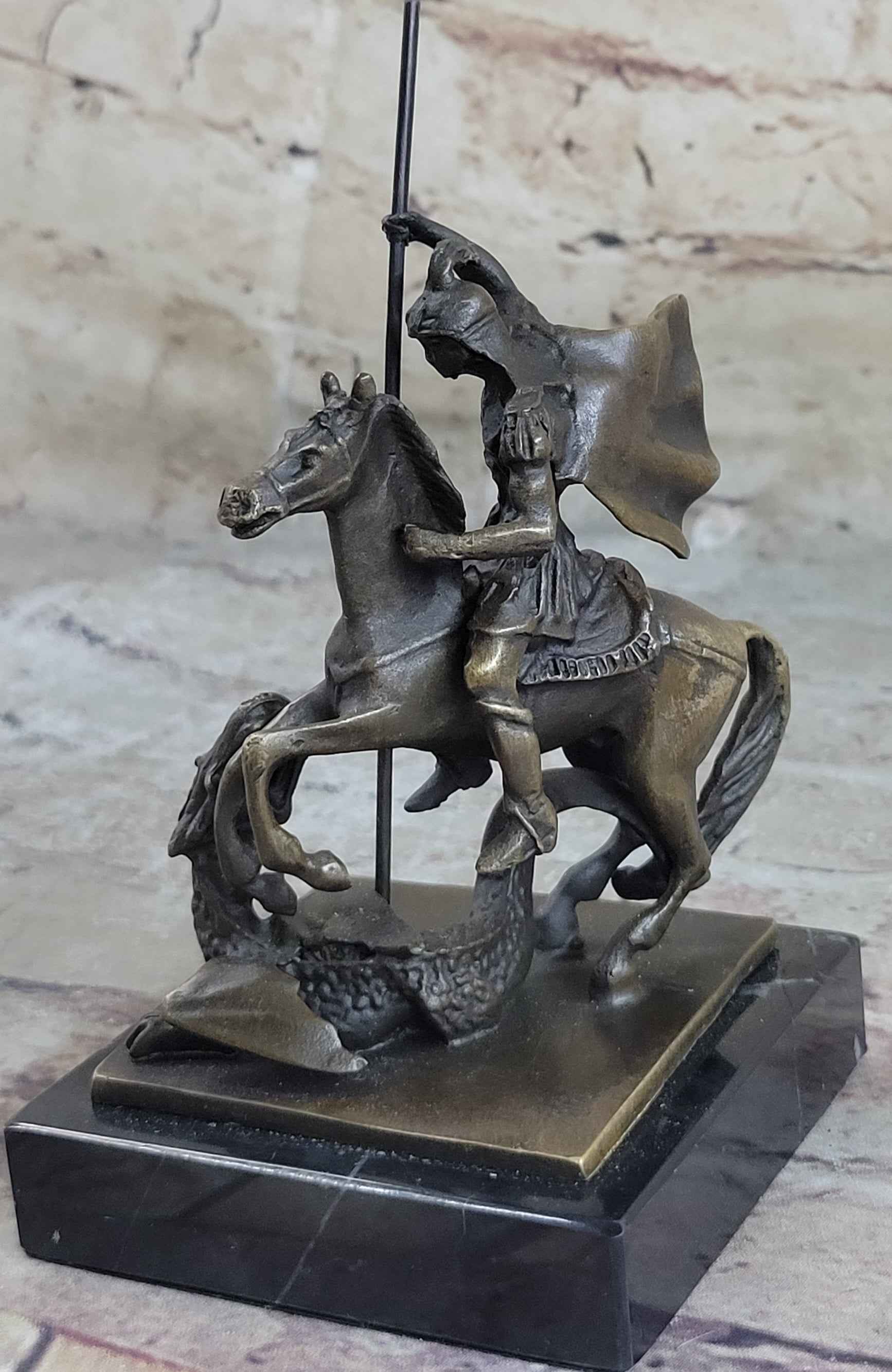 St. George Dragon Slayer Bronze Statue Military Saint Catholic Patron Sculpture