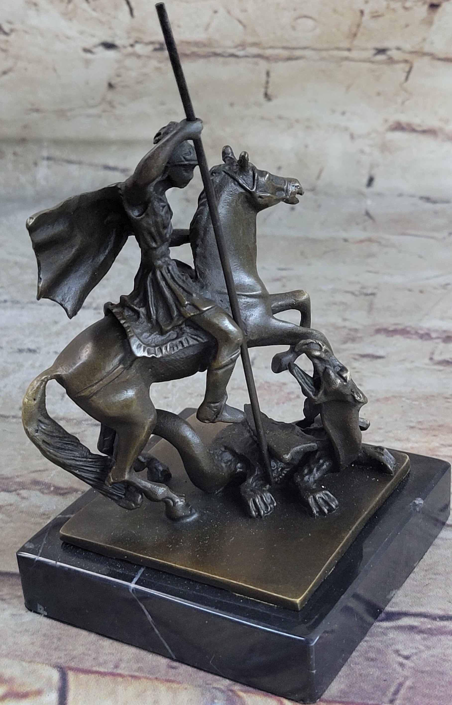 St. George Dragon Slayer Bronze Statue Military Saint Catholic Patron Sculpture