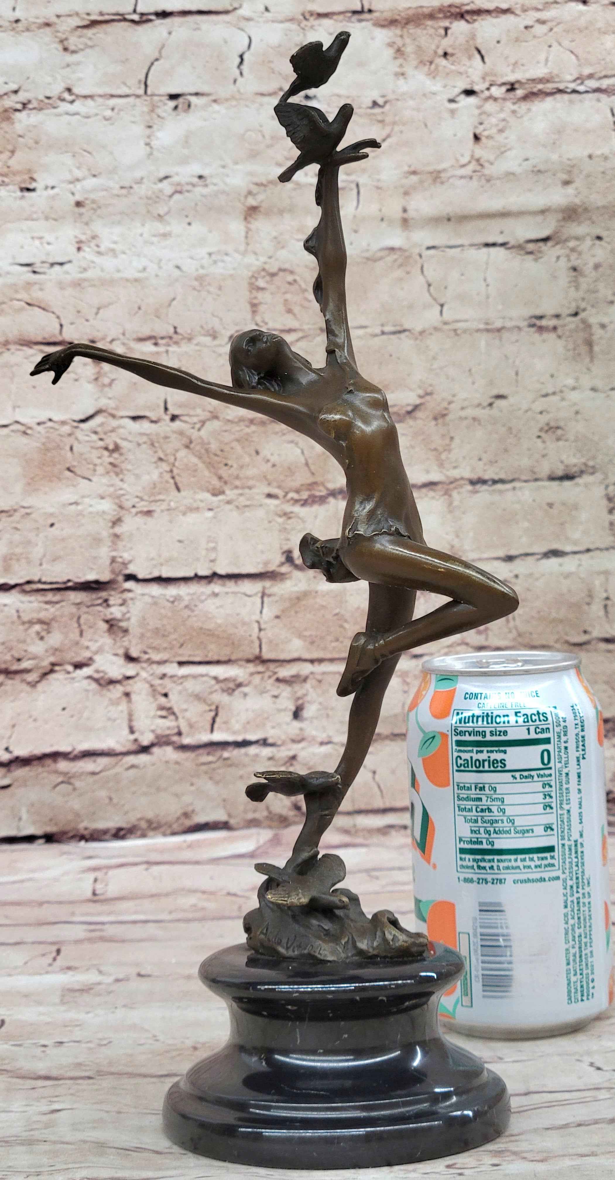 Girl Dancing with Birds Bronze Metal Statue Sculpture Original Art Marble Base