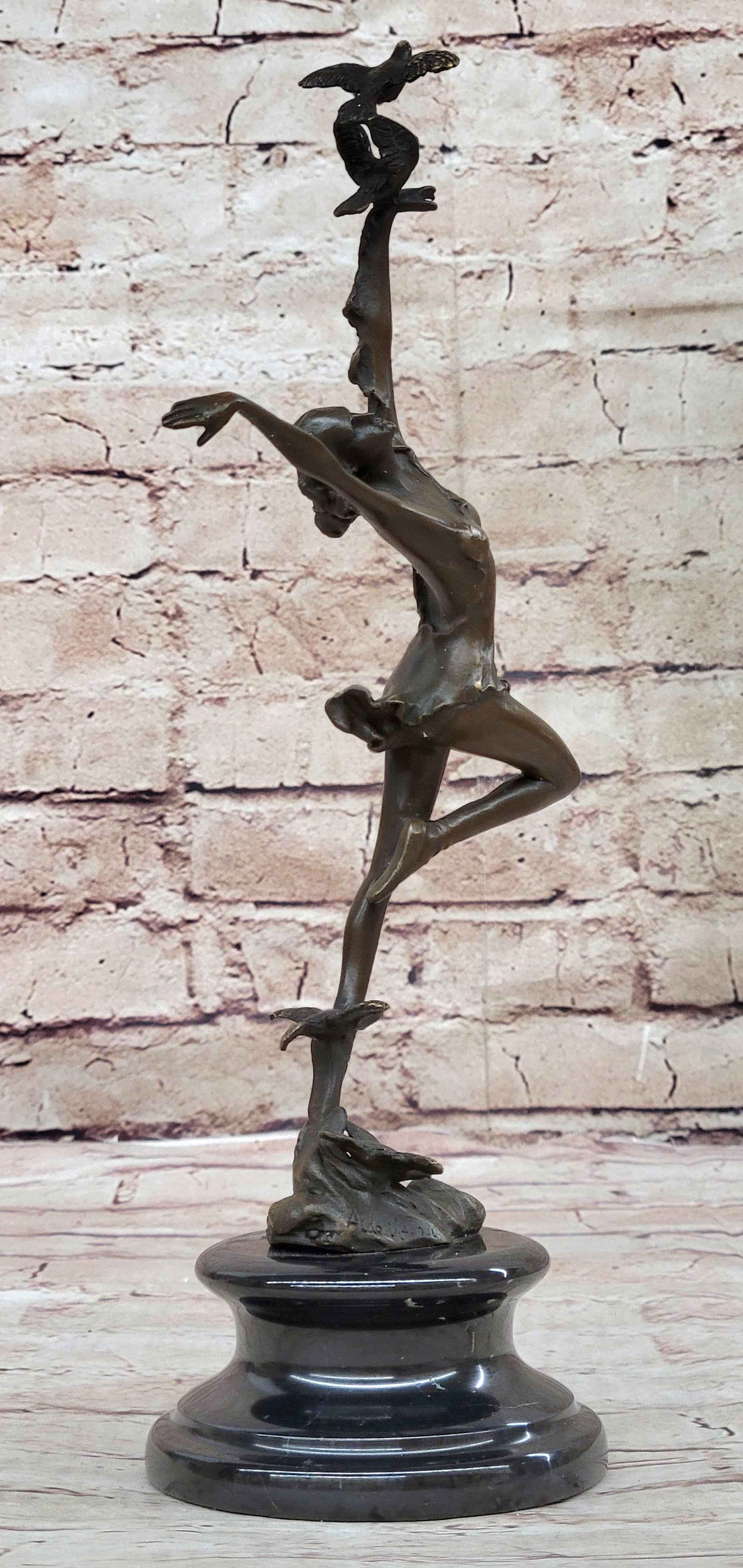 Girl Dancing with Birds Bronze Metal Statue Sculpture Original Art Marble Base