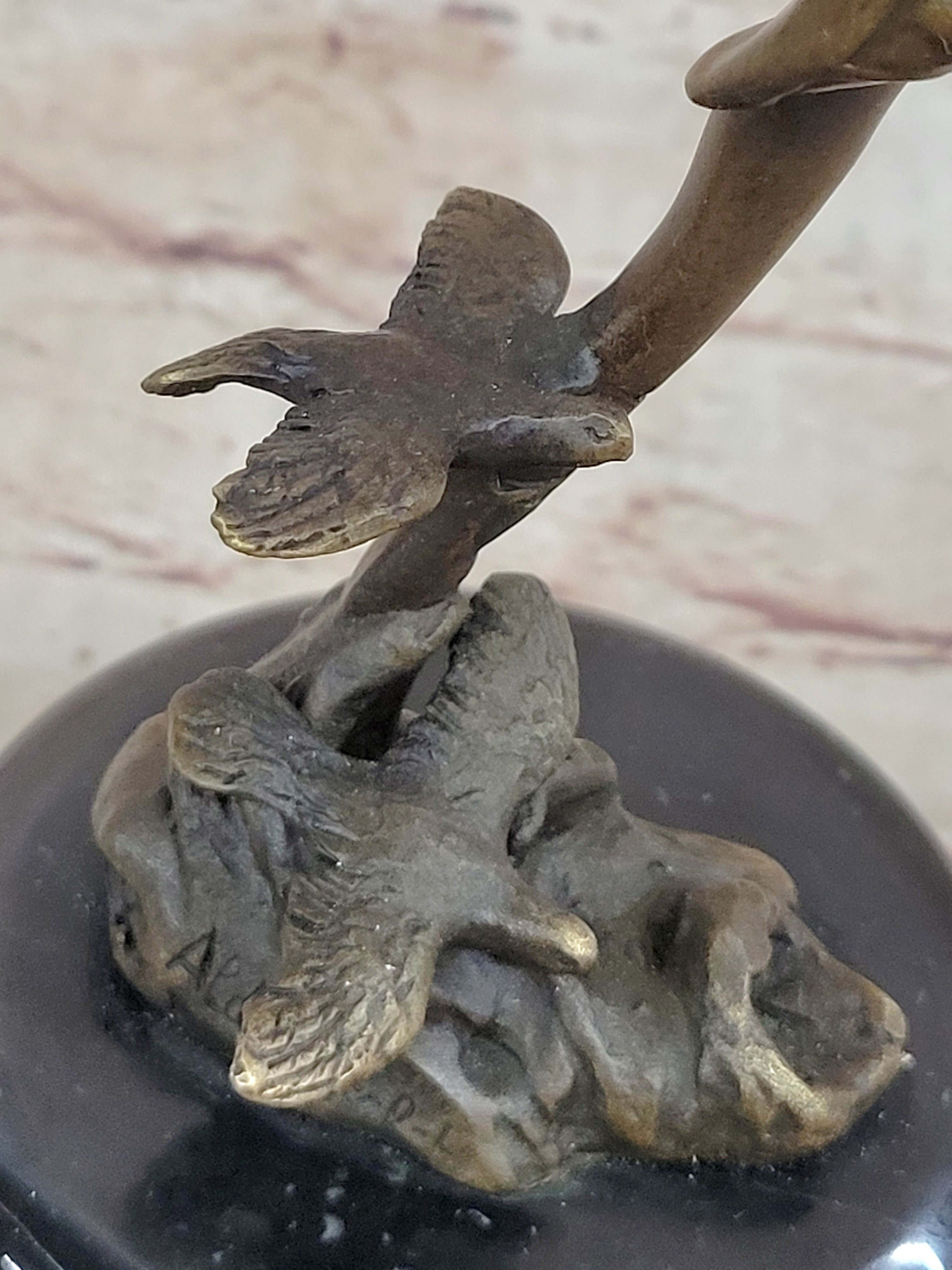 Girl Dancing with Birds Bronze Metal Statue Sculpture Original Art Marble Base