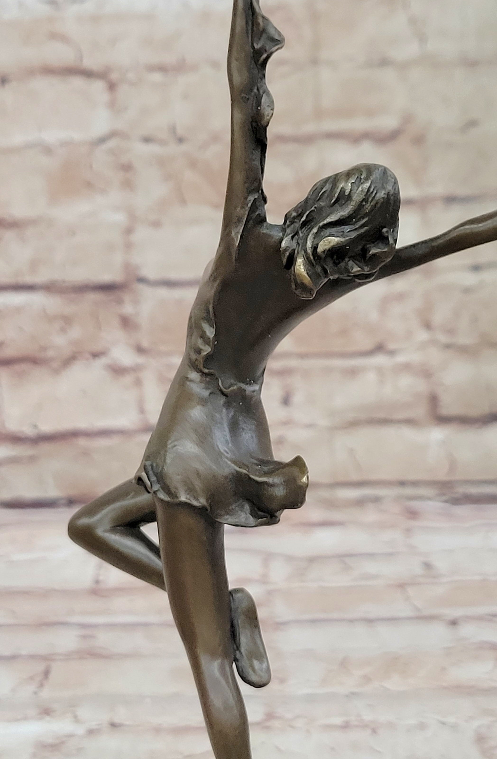 Girl Dancing with Birds Bronze Metal Statue Sculpture Original Art Marble Base
