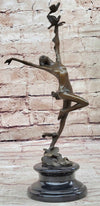 Girl Dancing with Birds Bronze Metal Statue Sculpture Original Art Marble Base