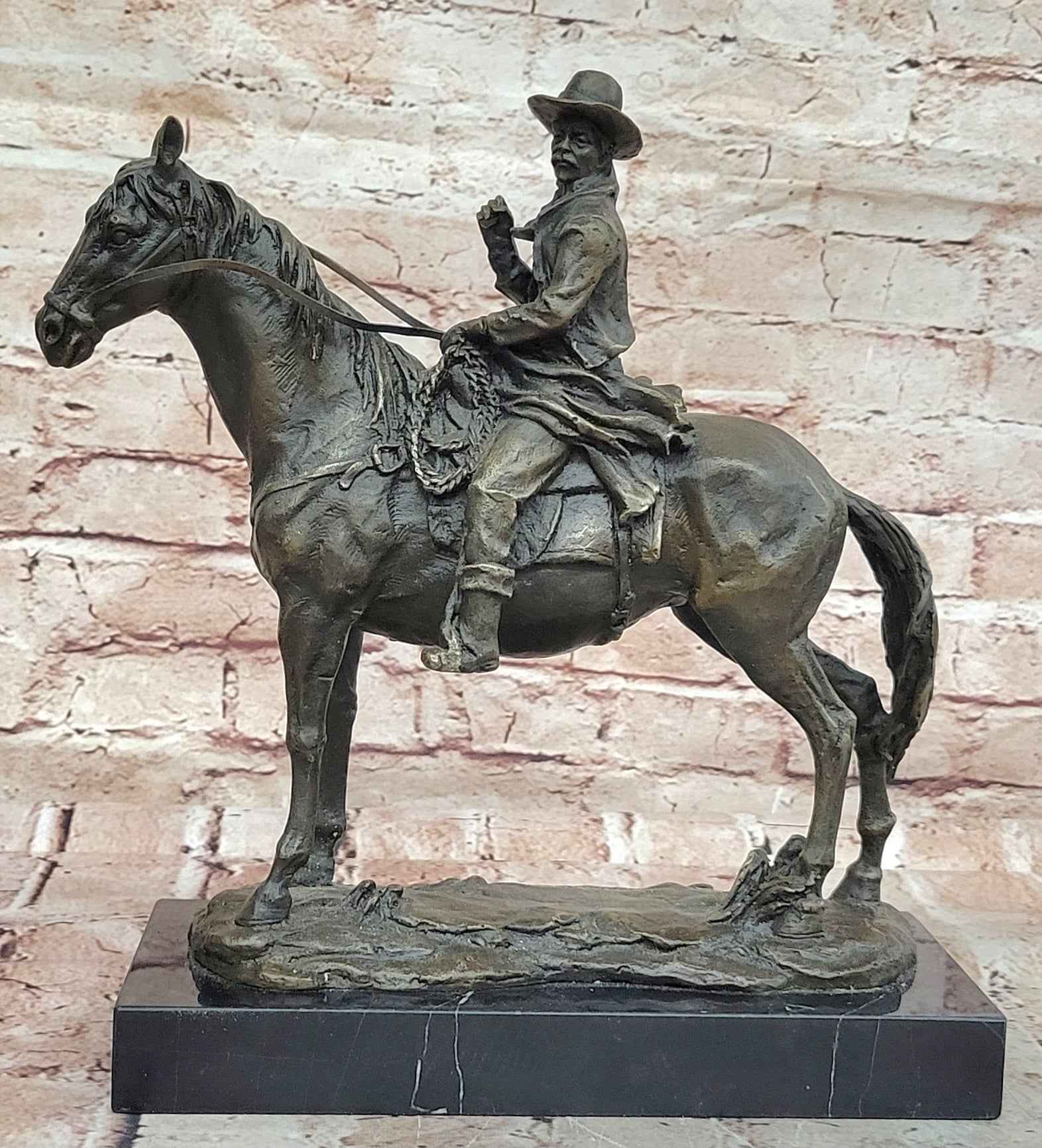 Bronze Cowboy Riding Horse Sculpture Western Equestrian Statue