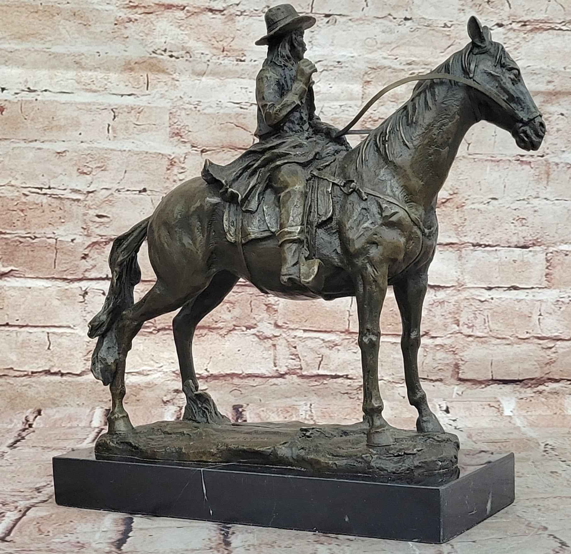 Bronze Cowboy Riding Horse Sculpture Western Equestrian Statue