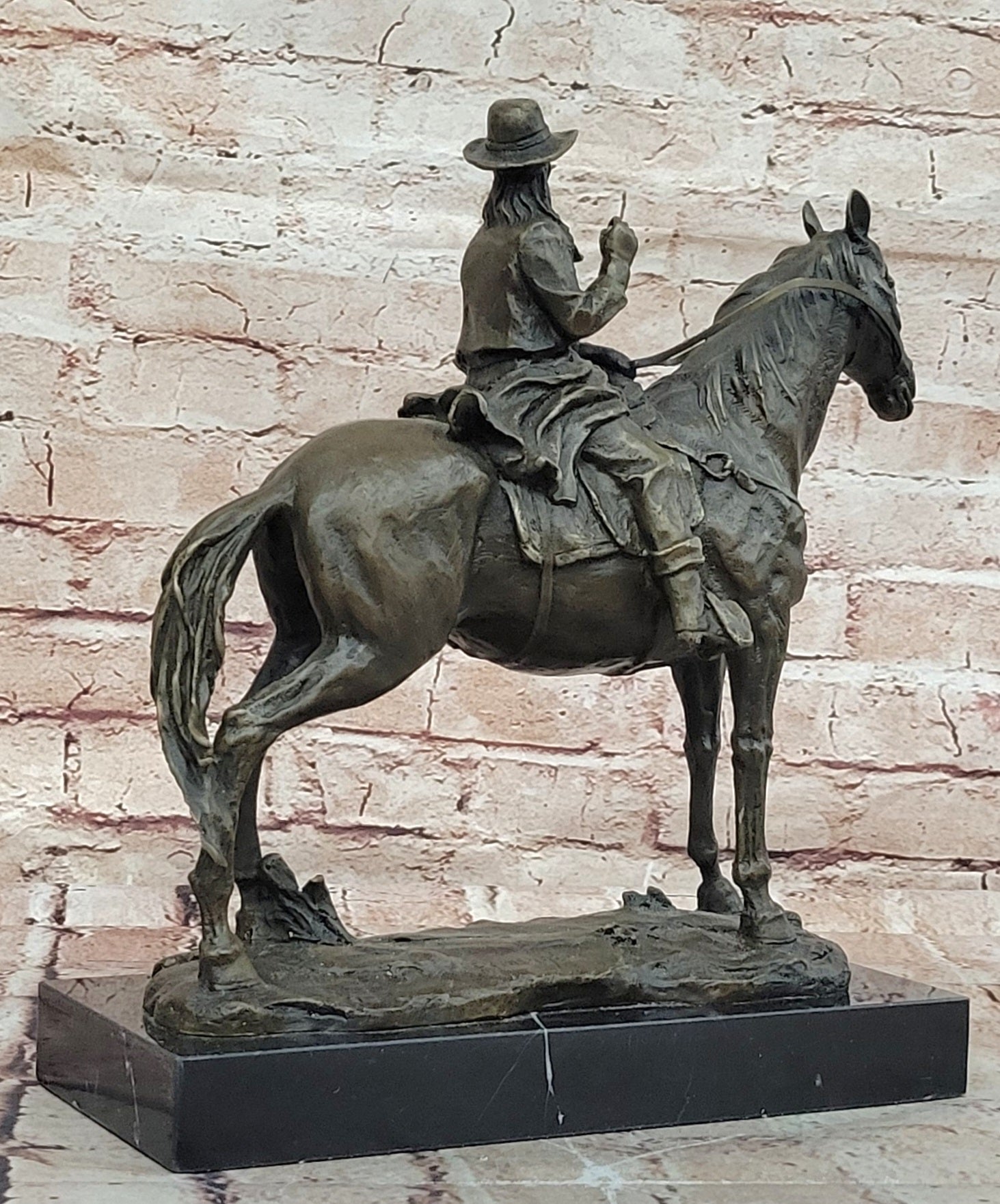 Bronze Cowboy Riding Horse Sculpture Western Equestrian Statue