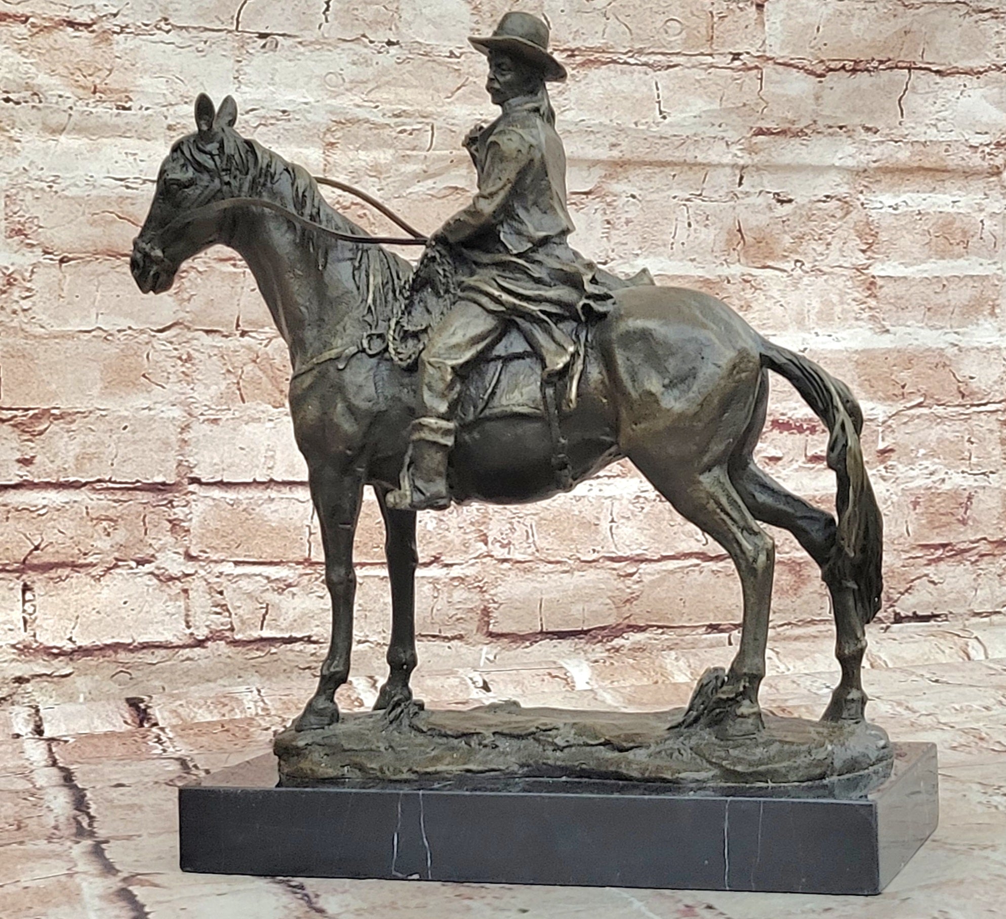 Bronze Cowboy Riding Horse Sculpture Western Equestrian Statue