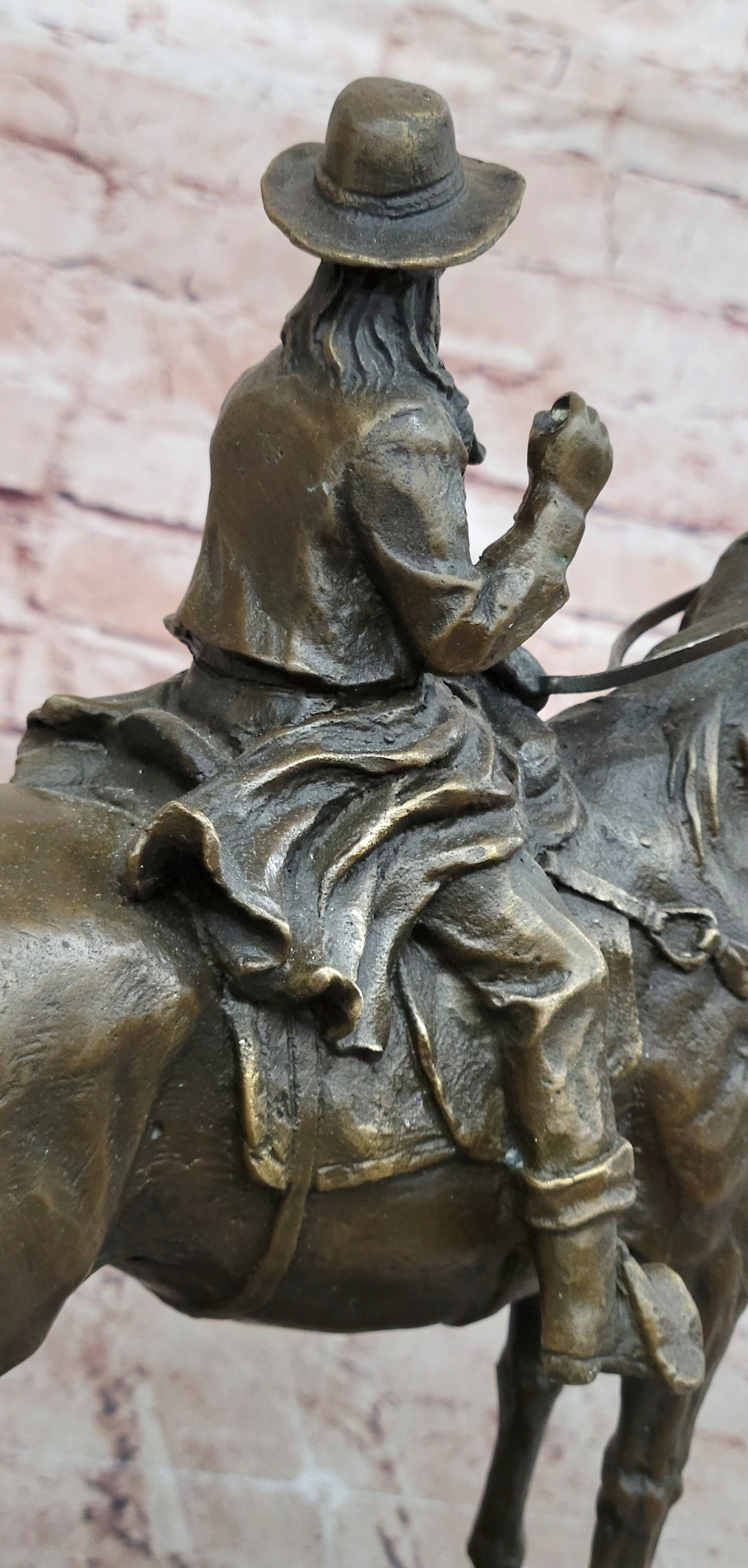 Bronze Cowboy Riding Horse Sculpture Western Equestrian Statue