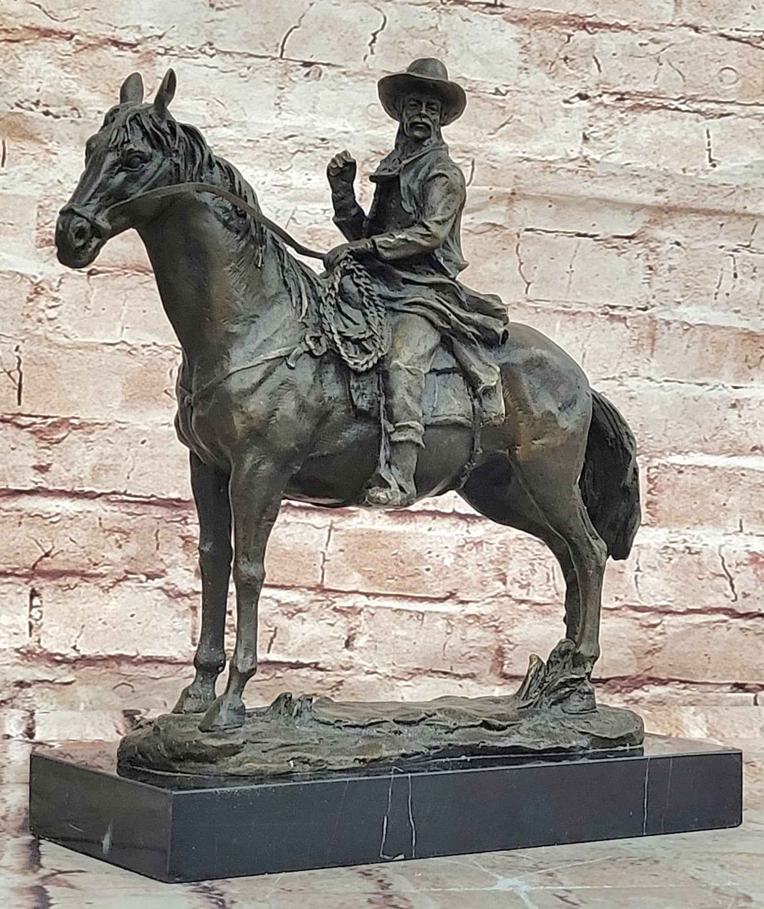Bronze Cowboy Riding Horse Sculpture Western Equestrian Statue