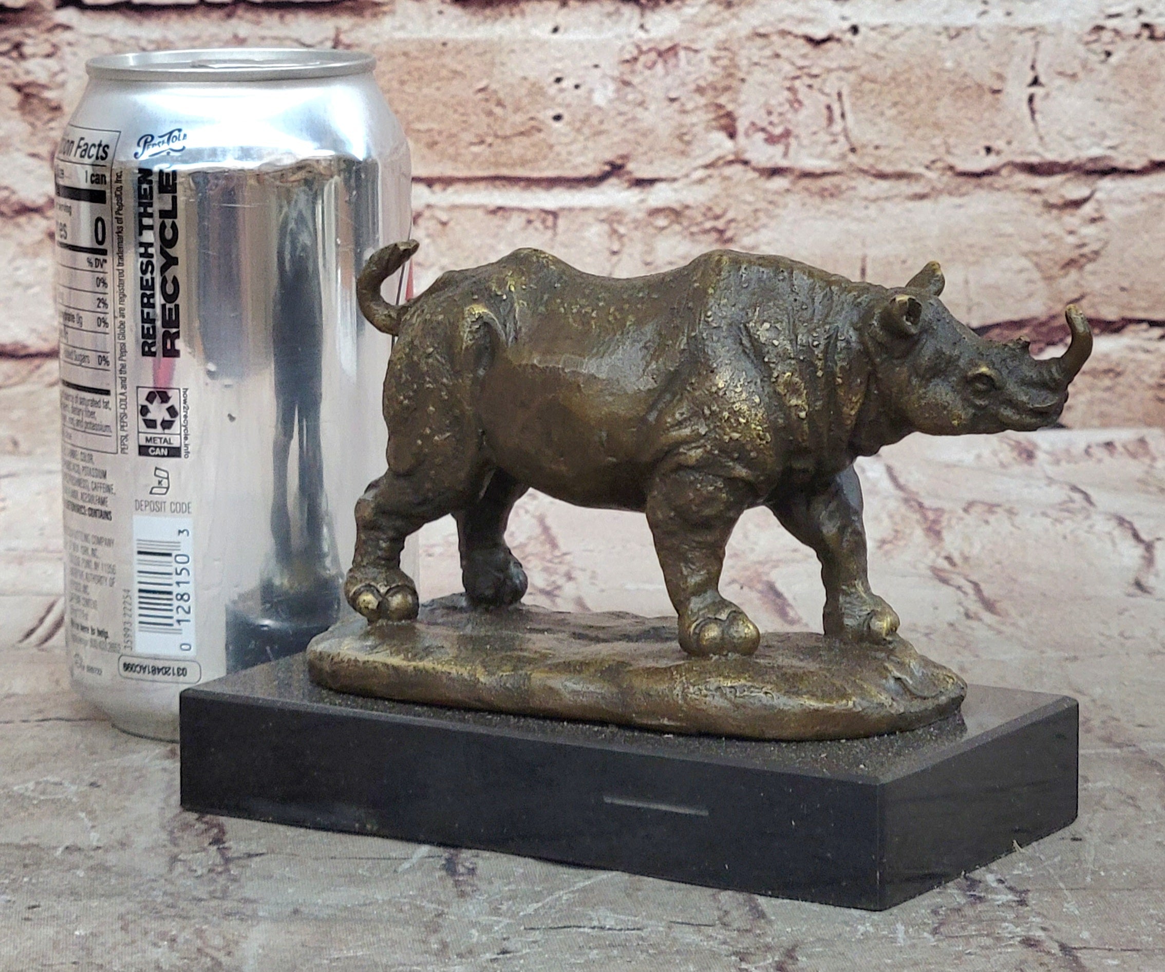 Bronze Rhino Rhinoceros Sculpture on Marble Base; Vintage Wildlife Figurine