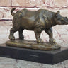 Bronze Rhino Rhinoceros Sculpture on Marble Base; Vintage Wildlife Figurine