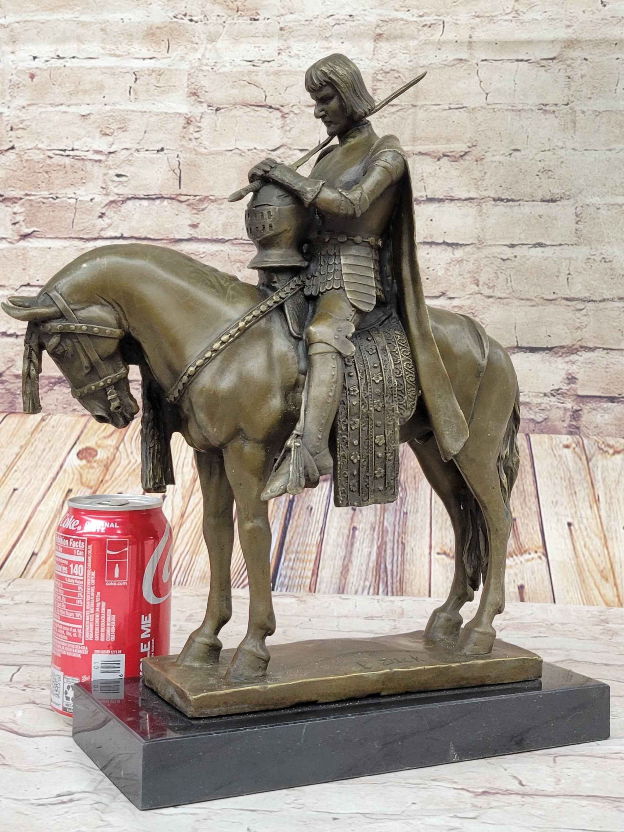 King Arthur Knight in Armor on Horseback Bronze Statue Sculpture Figure 15" x 12"