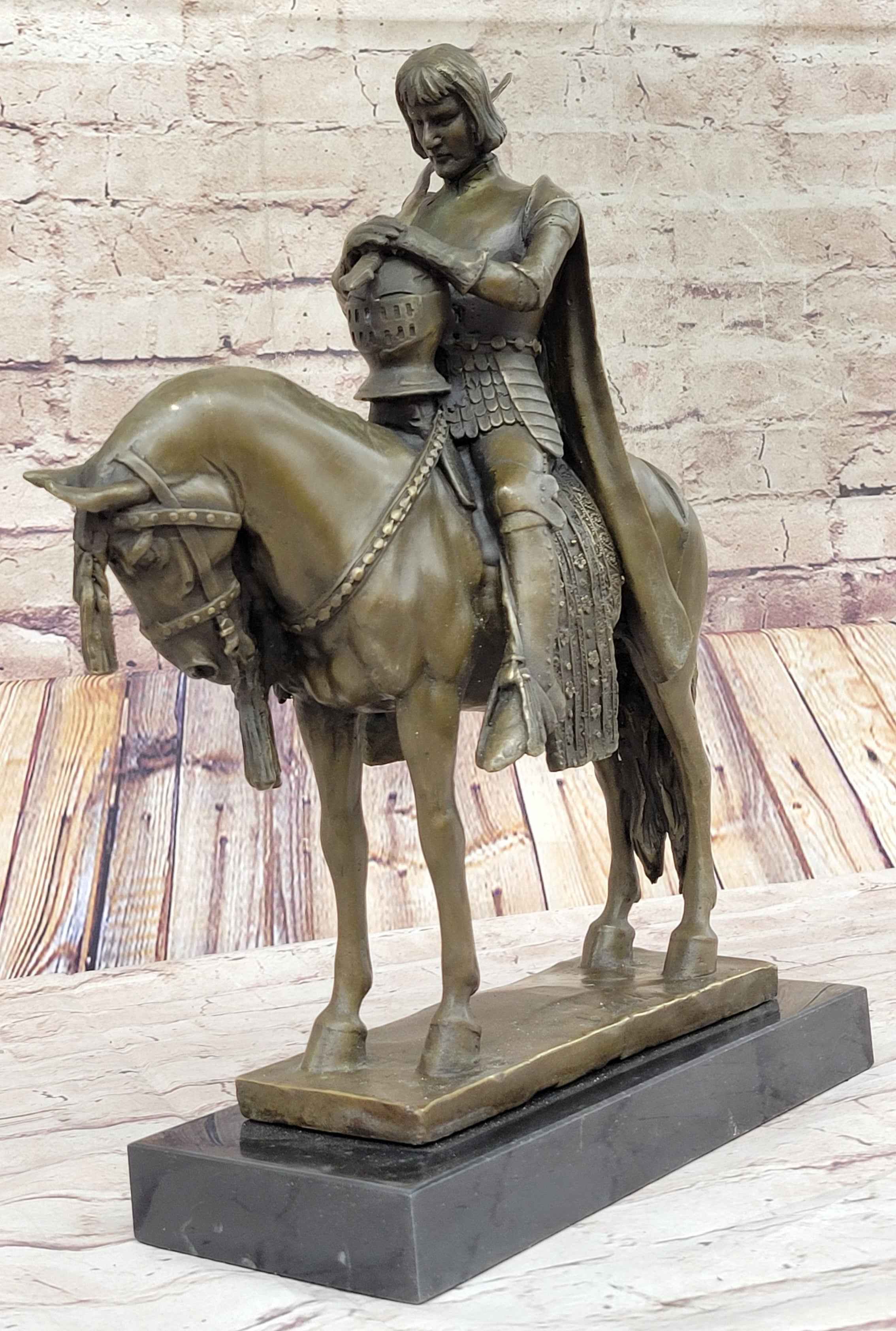 King Arthur Knight in Armor on Horseback Bronze Statue Sculpture Figure 15" x 12"
