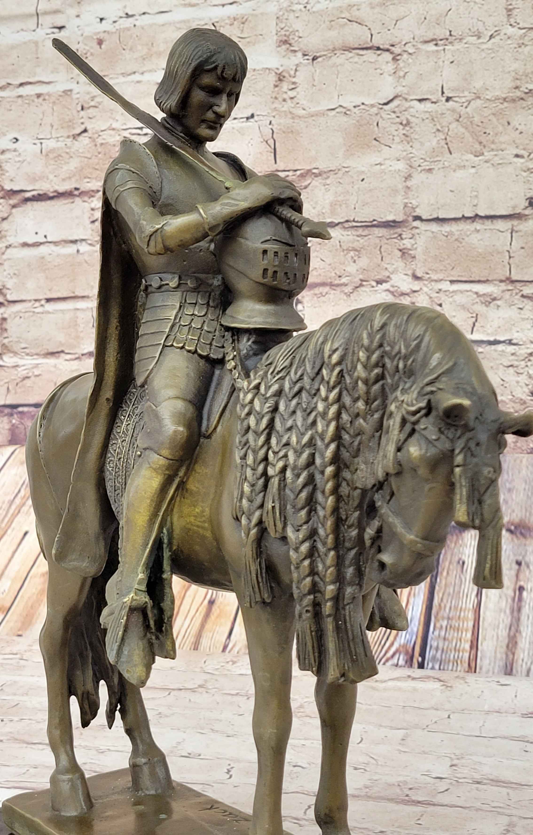 King Arthur Knight in Armor on Horseback Bronze Statue Sculpture Figure 15" x 12"
