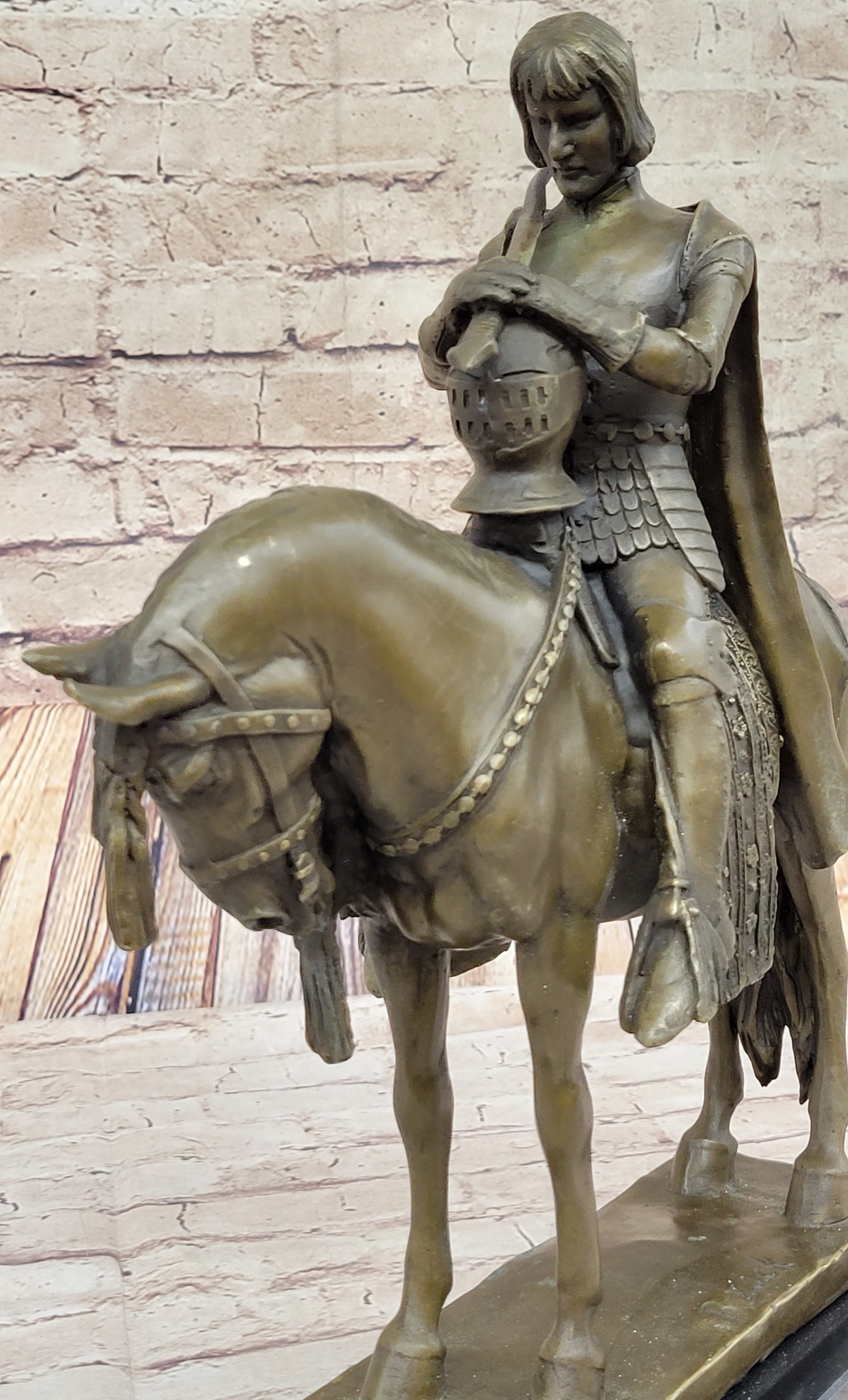 King Arthur Knight in Armor on Horseback Bronze Statue Sculpture Figure 15" x 12"