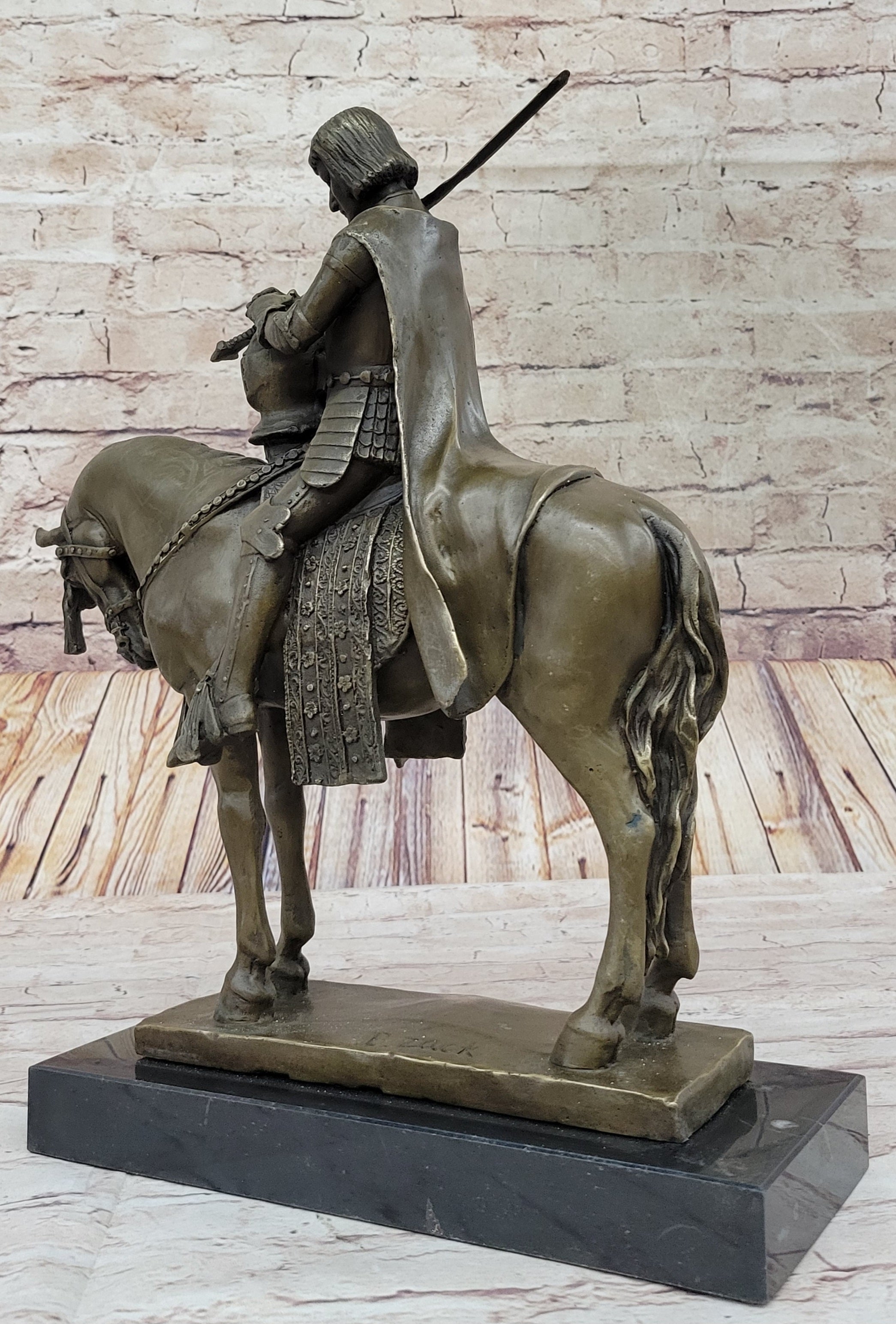 King Arthur Knight in Armor on Horseback Bronze Statue Sculpture Figure 15" x 12"