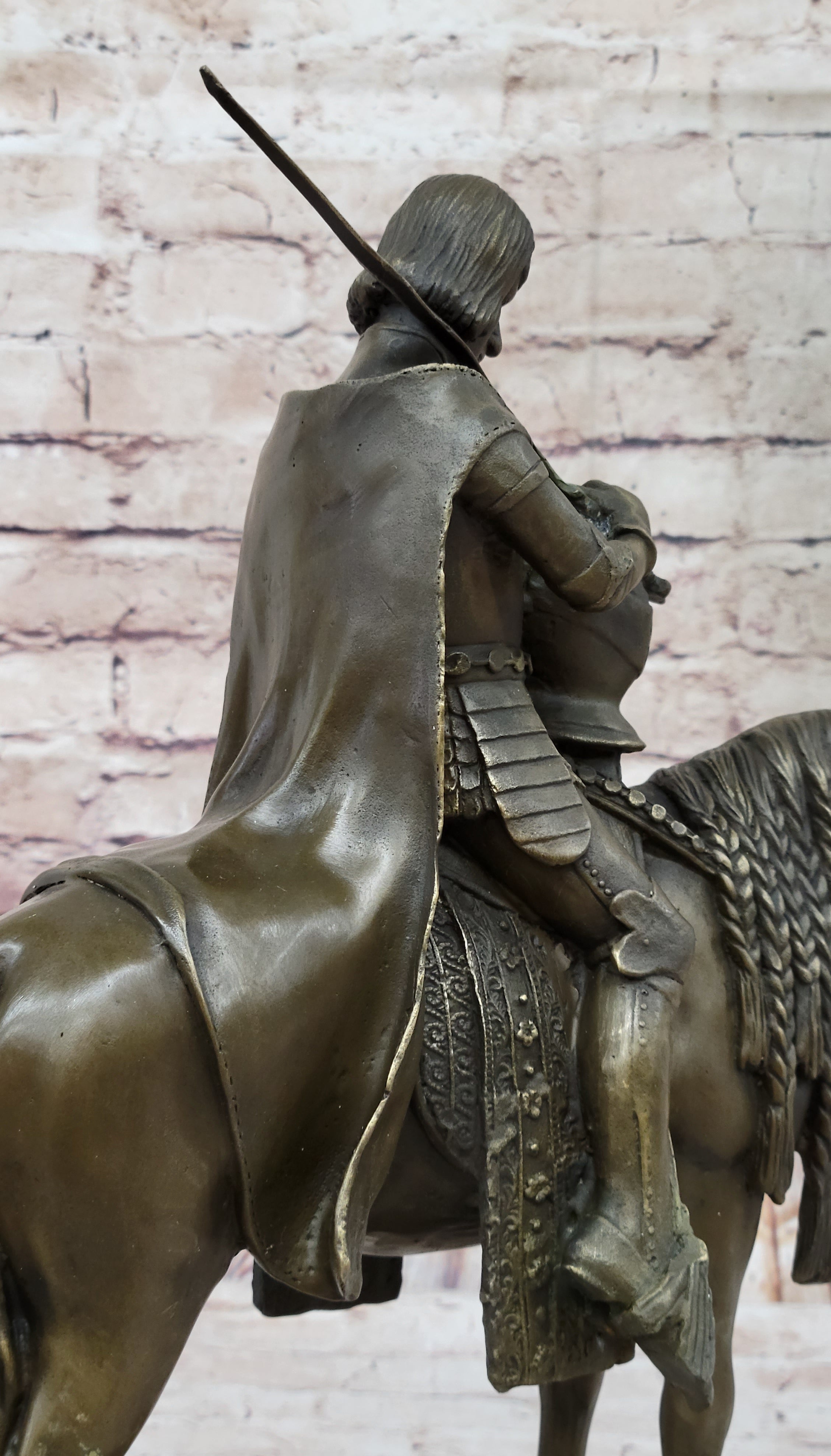 King Arthur Knight in Armor on Horseback Bronze Statue Sculpture Figure 15" x 12"