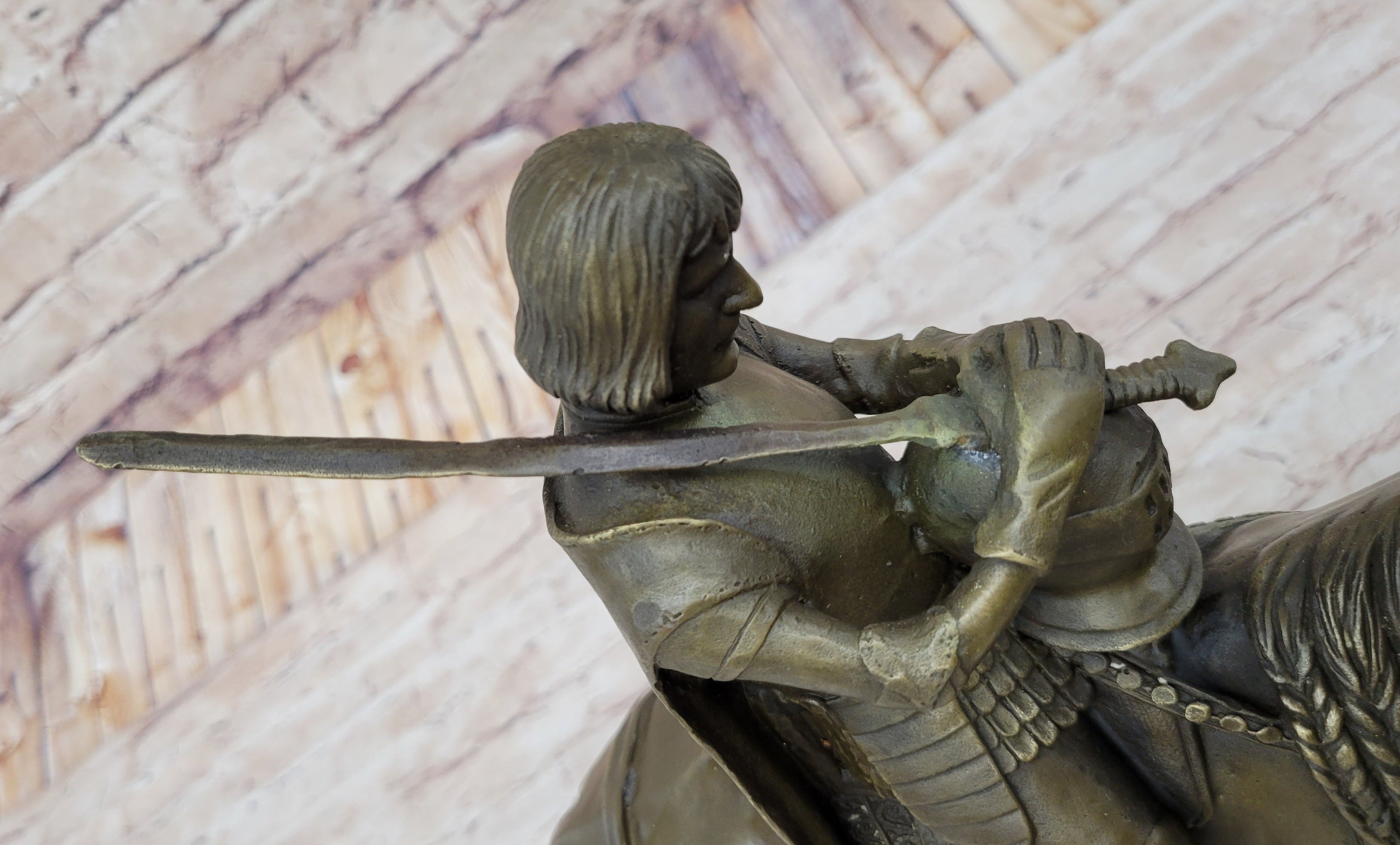 King Arthur Knight in Armor on Horseback Bronze Statue Sculpture Figure 15" x 12"