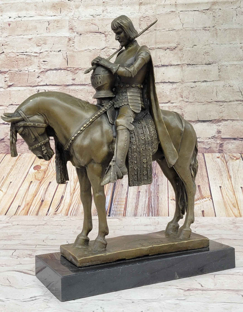 King Arthur Knight in Armor on Horseback Bronze Statue Sculpture Figure 15" x 12"