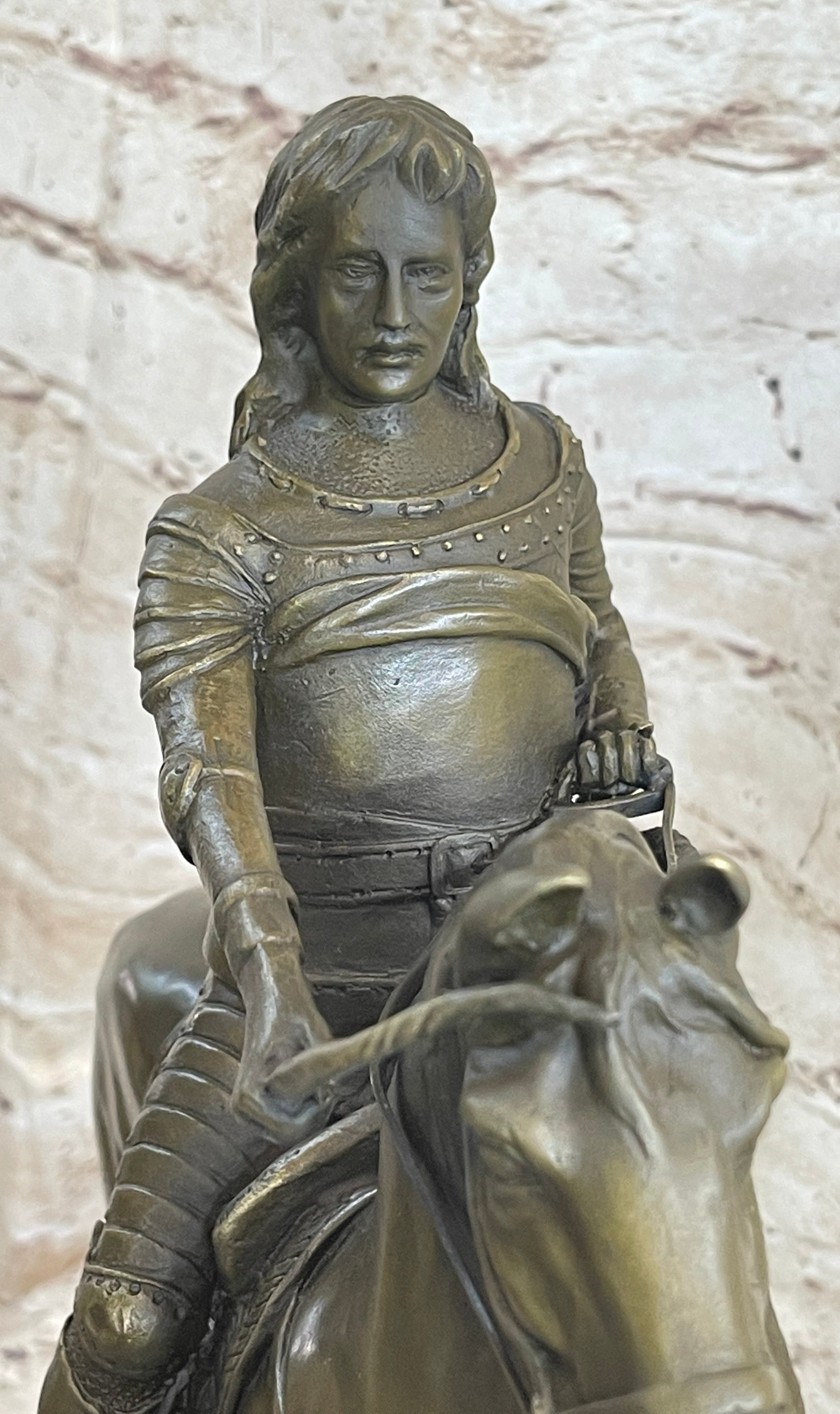 Medieval Armored Knight on Horseback Bronze Statue Sculpture Marble Base 15" x 12"
