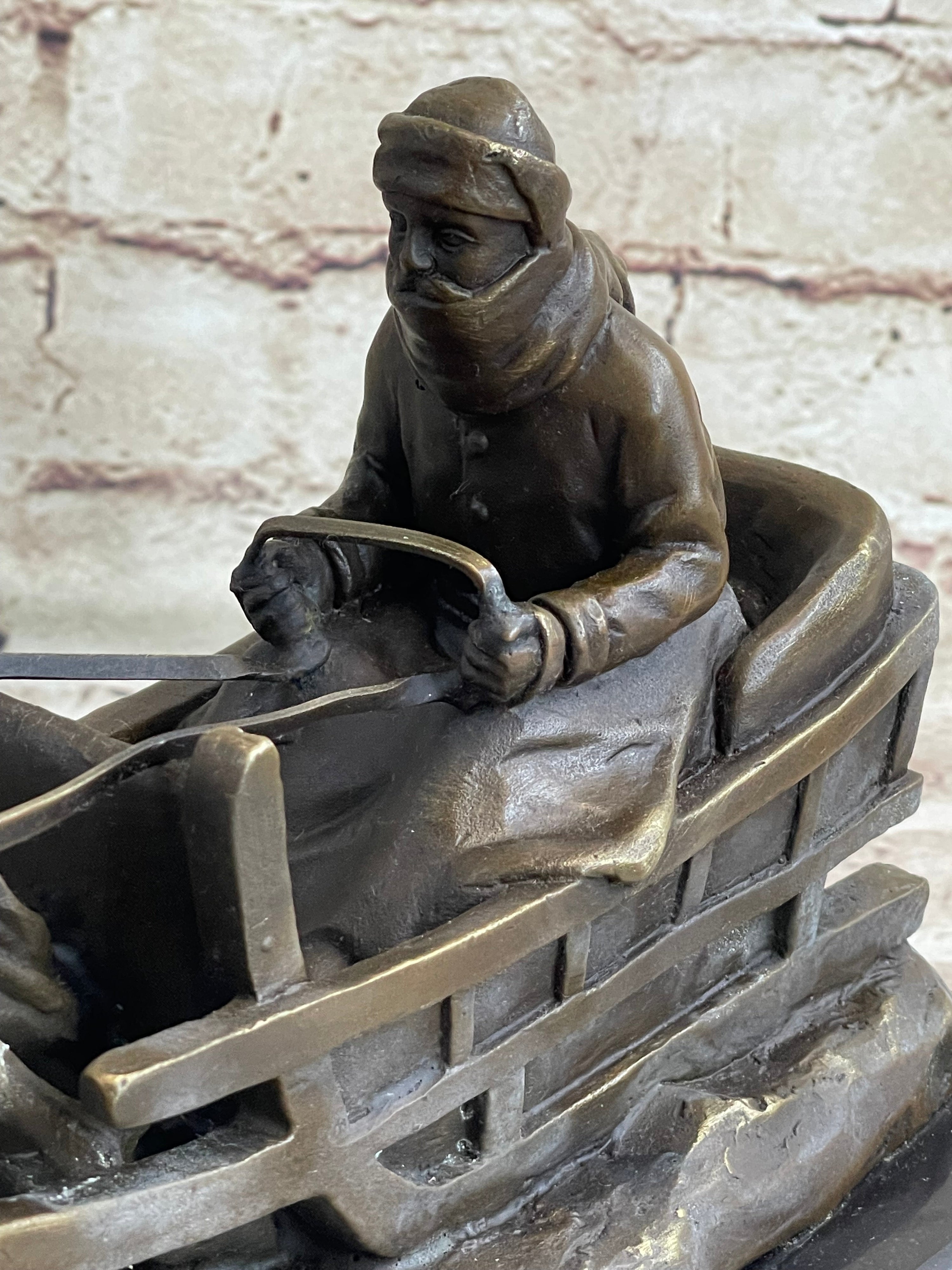 Large Russian Bronze - Man in Sleigh pulled by Horse - Signed Friedrich Gornik