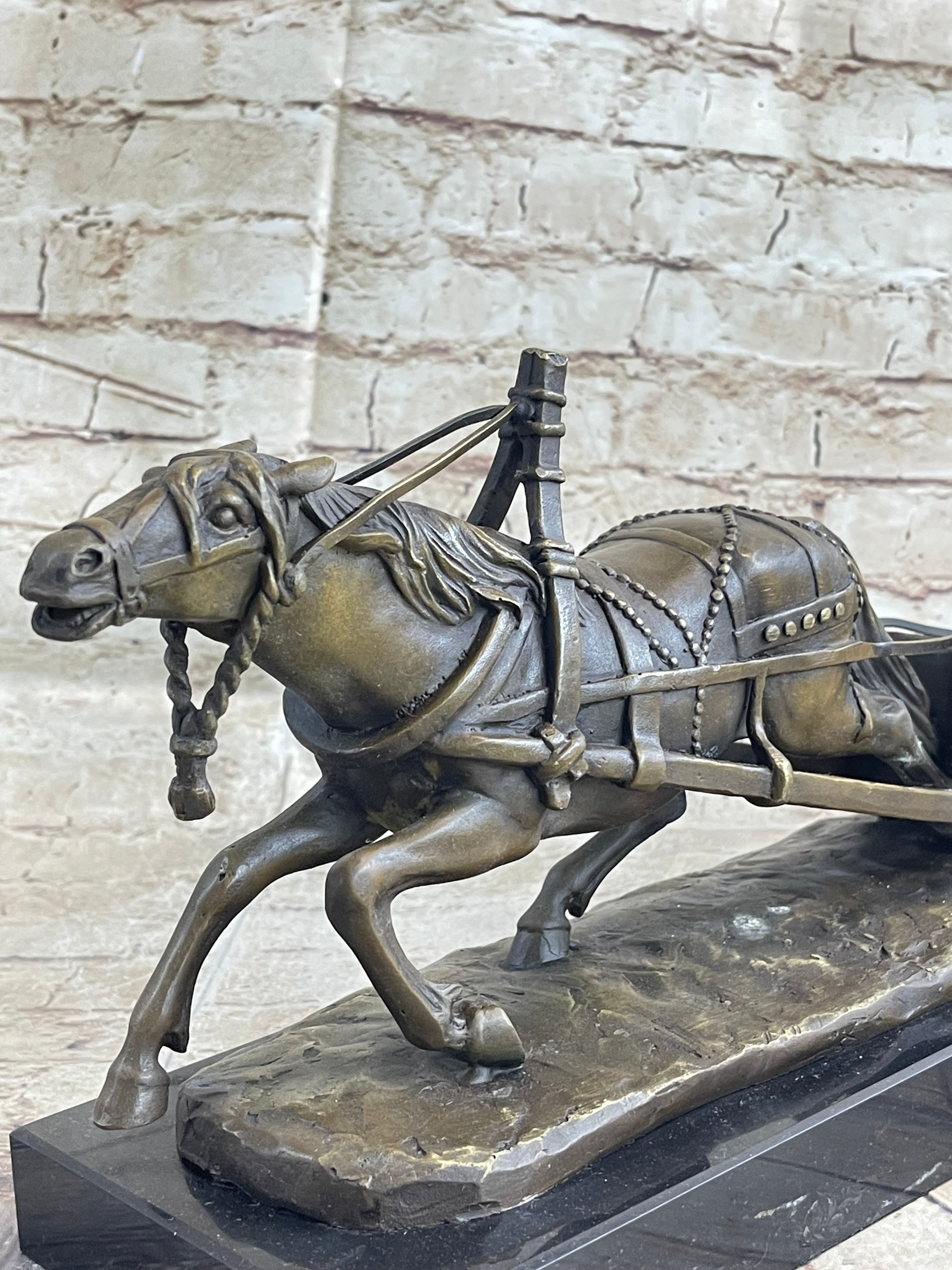Large Russian Bronze - Man in Sleigh pulled by Horse - Signed Friedrich Gornik