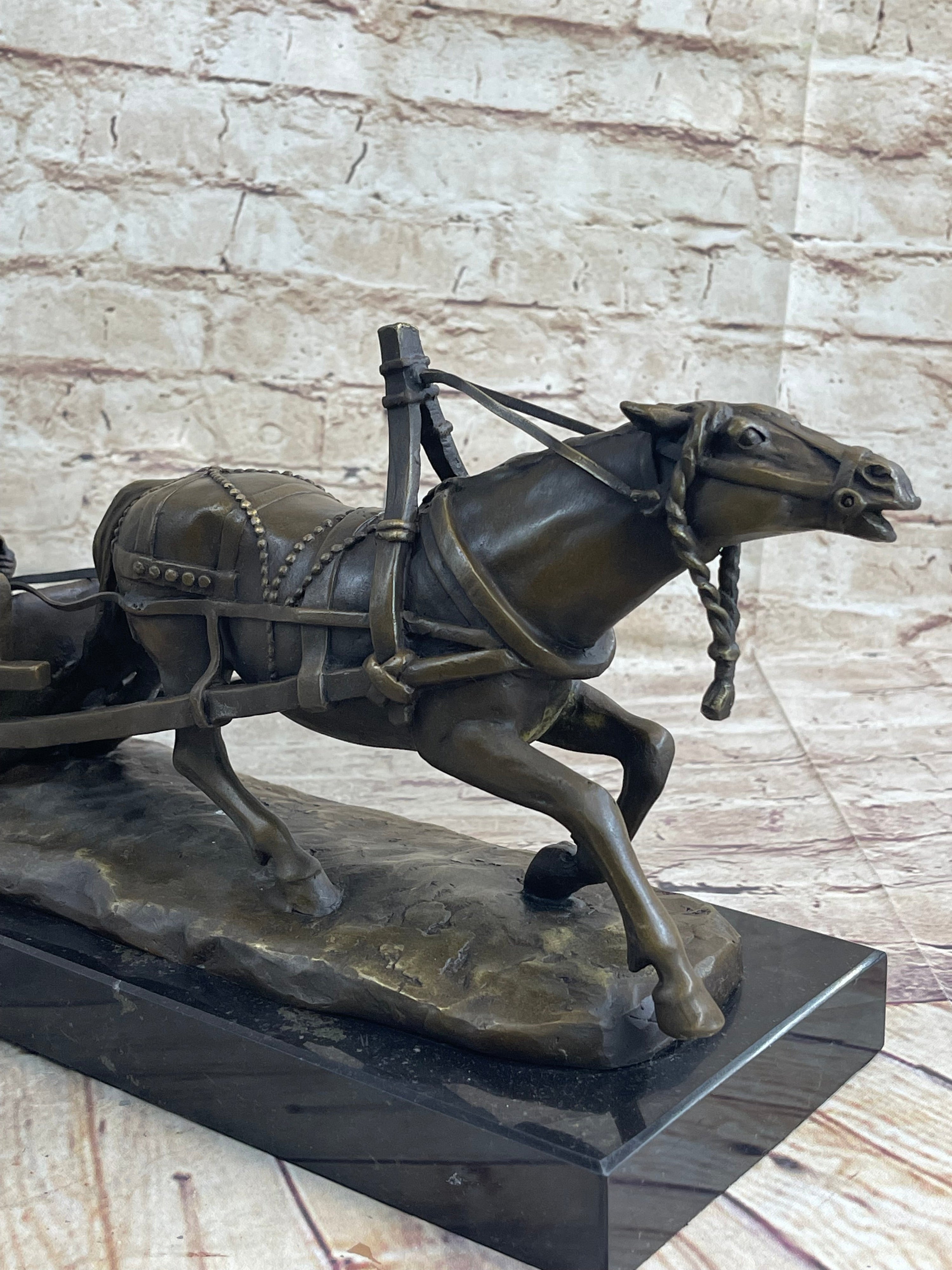 Large Russian Bronze - Man in Sleigh pulled by Horse - Signed Friedrich Gornik