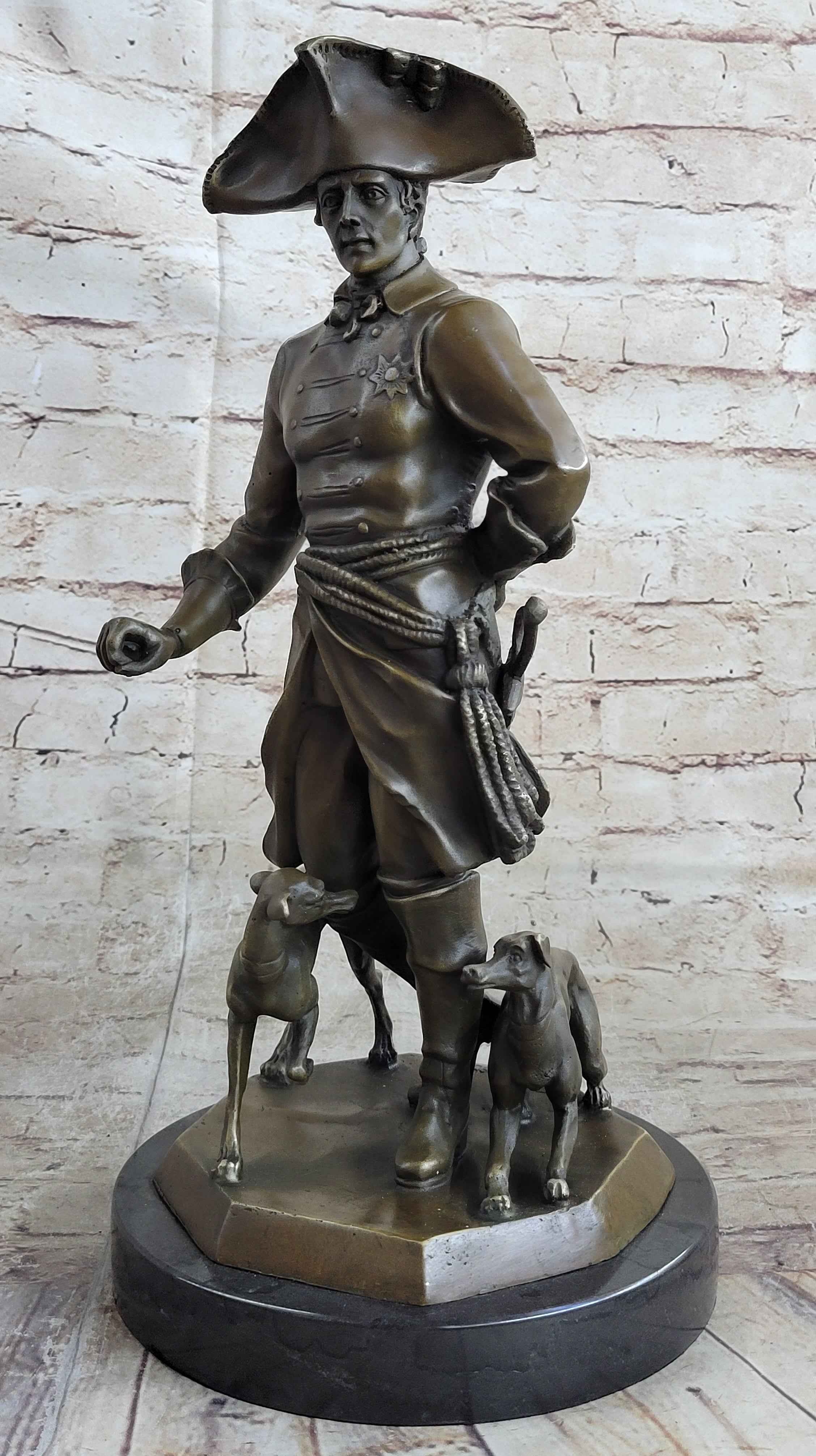 Frederick the Great Warrior King with two Dogs Bronze Sculpture Marble Statue