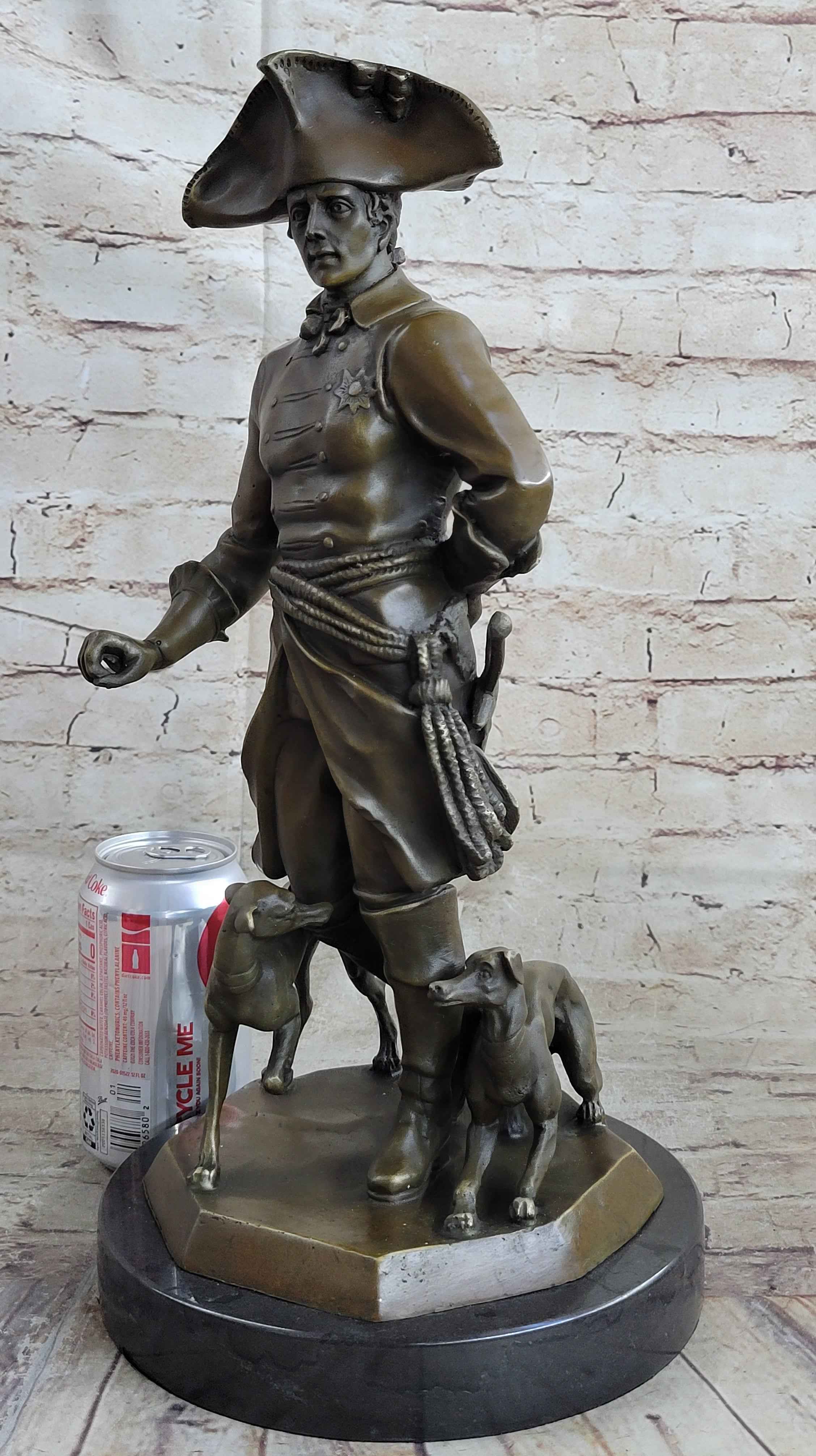 Frederick the Great Warrior King with two Dogs Bronze Sculpture Marble Statue