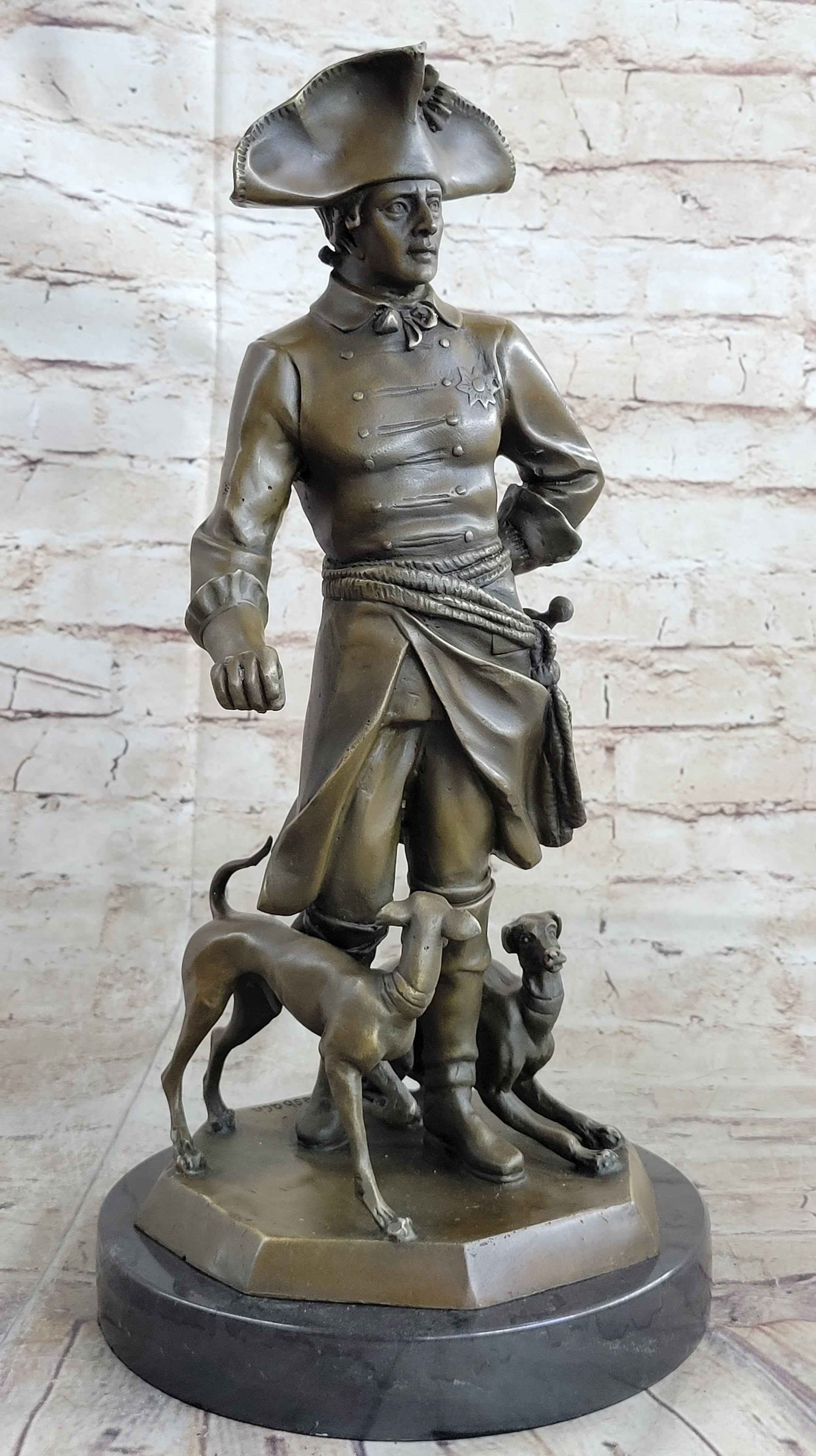 Frederick the Great Warrior King with two Dogs Bronze Sculpture Marble Statue