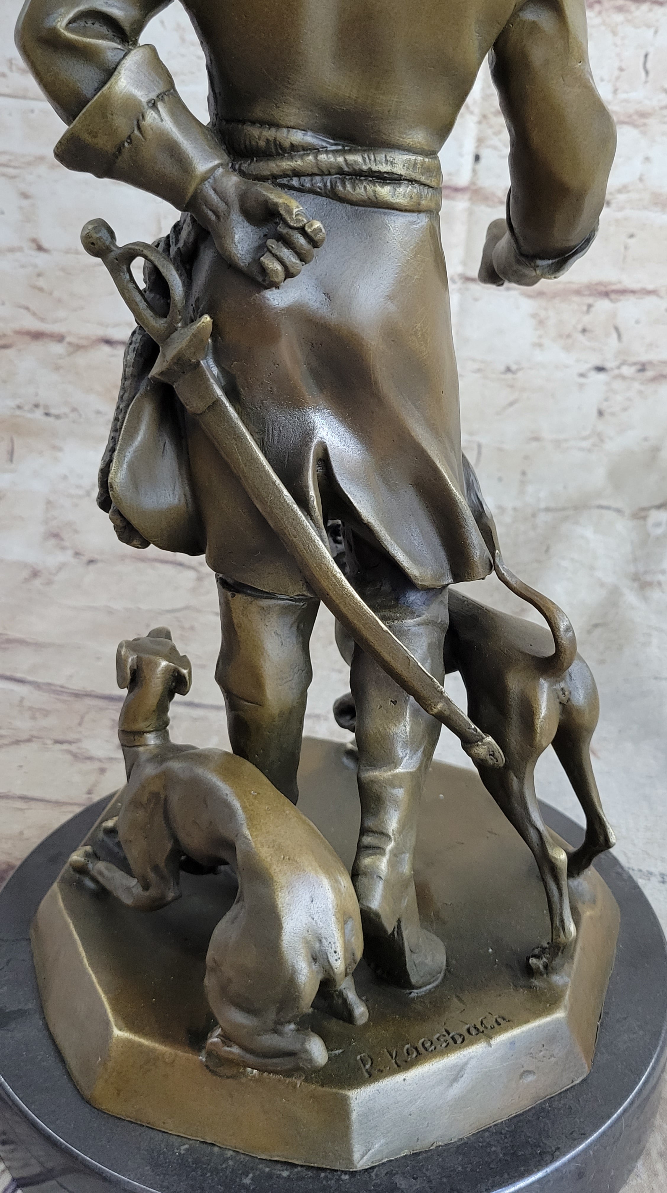 Frederick the Great Warrior King with two Dogs Bronze Sculpture Marble Statue