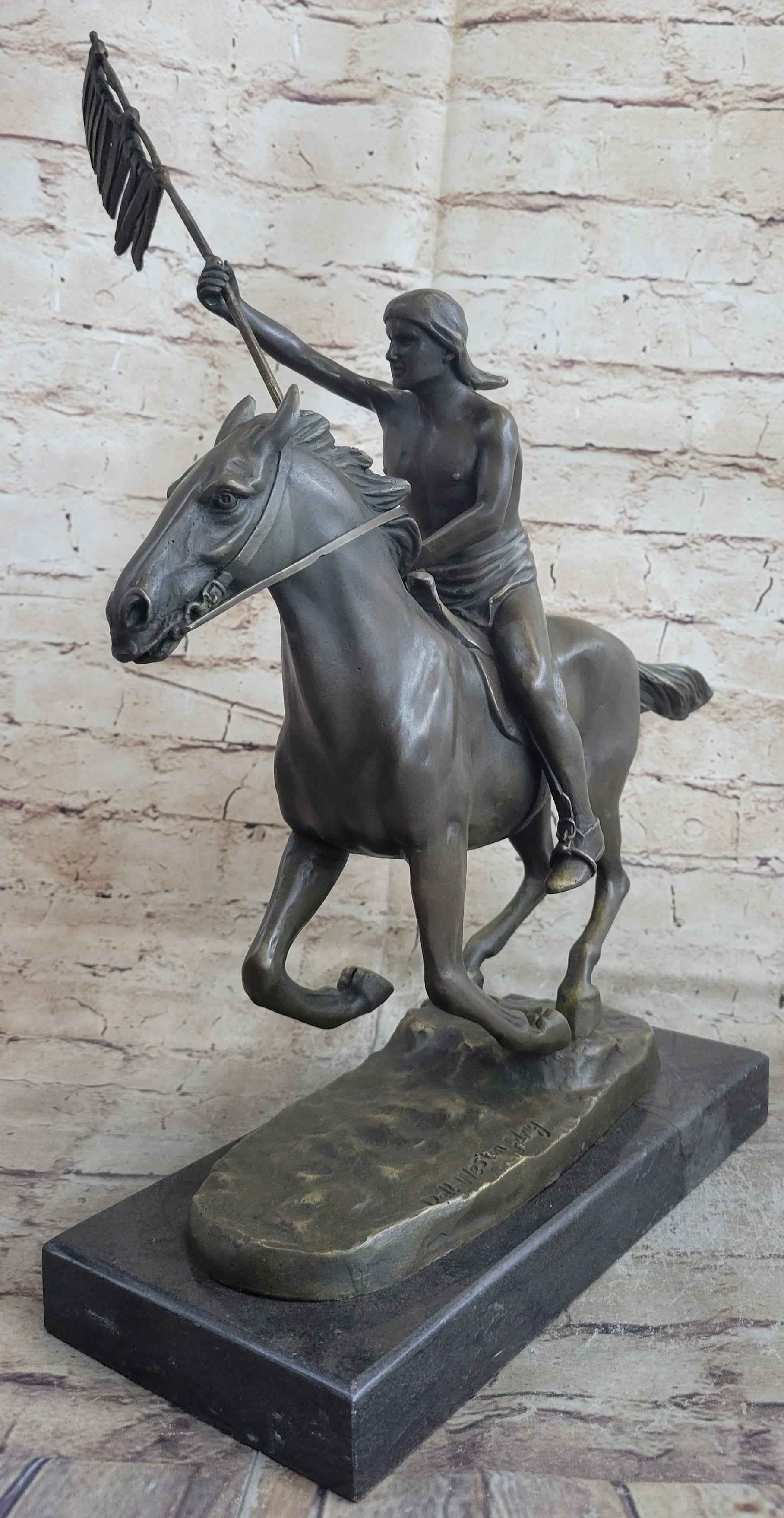 Native American Indian Man W/ Horse Bronze Sculpture Statue Figure Art Figurine