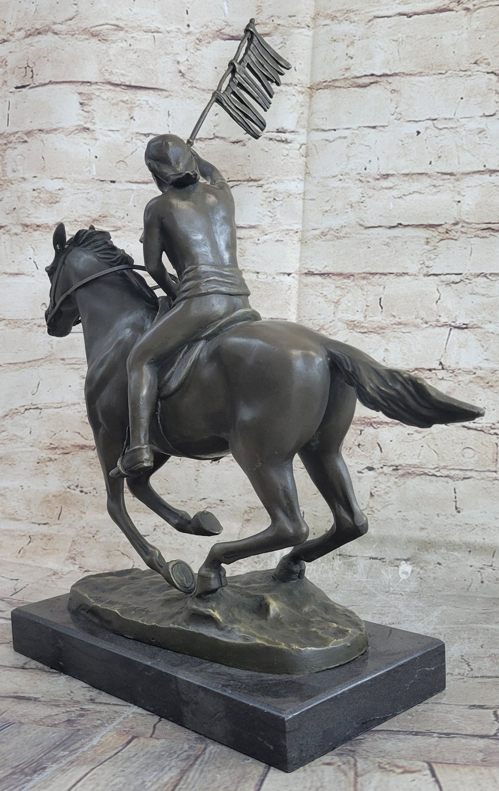 Native American Indian Man W/ Horse Bronze Sculpture Statue Figure Art Figurine