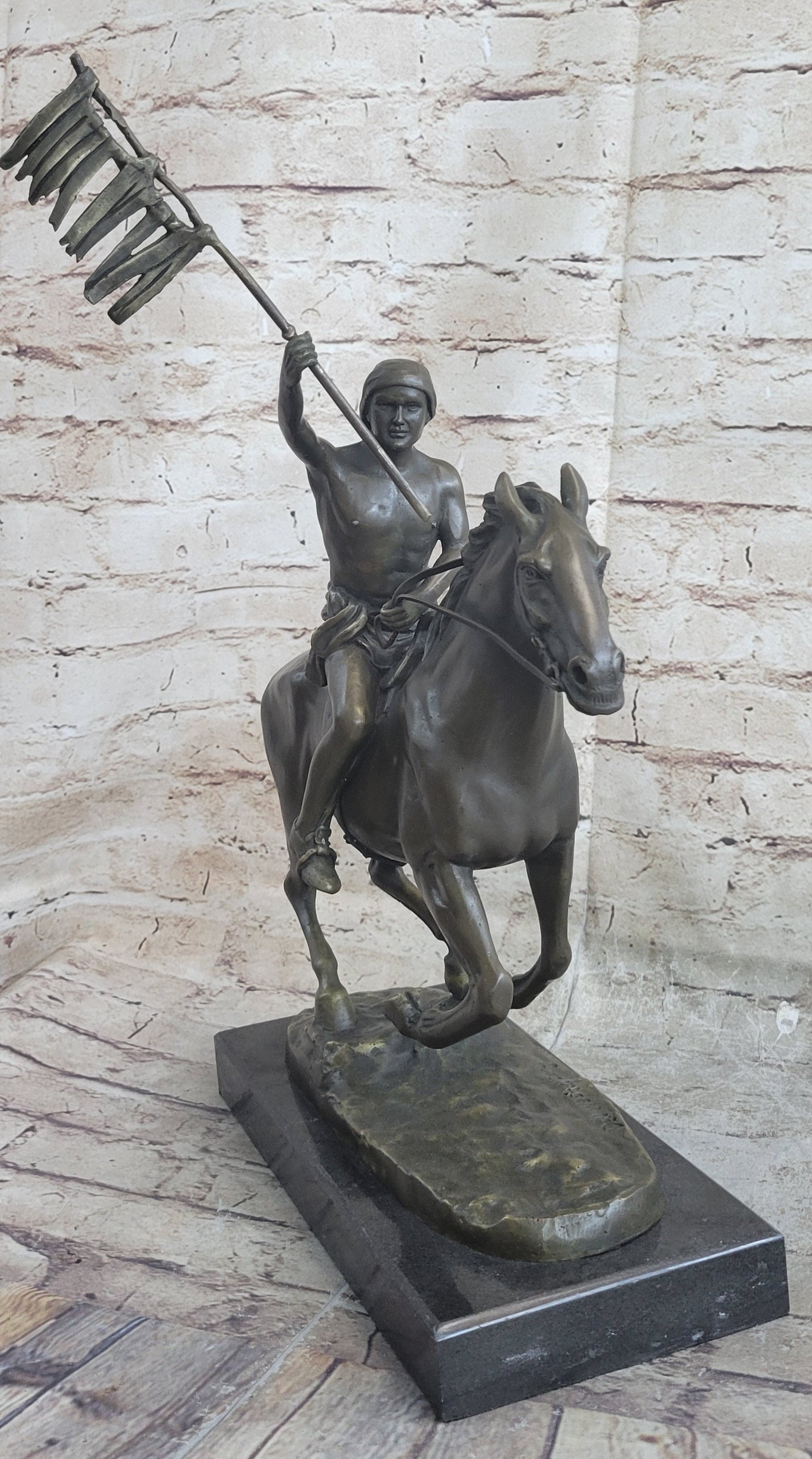 Native American Indian Man W/ Horse Bronze Sculpture Statue Figure Art Figurine