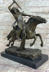 Arabian Arab Warrior on Horseback Bronze Statue Sculpture Figure on Marble Base