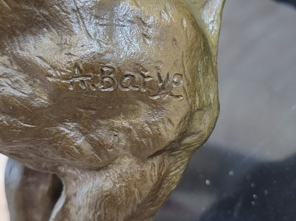 Bronze Sculpture Angry Hungry Male Lion Marble Base Figurine Art Deco Figure