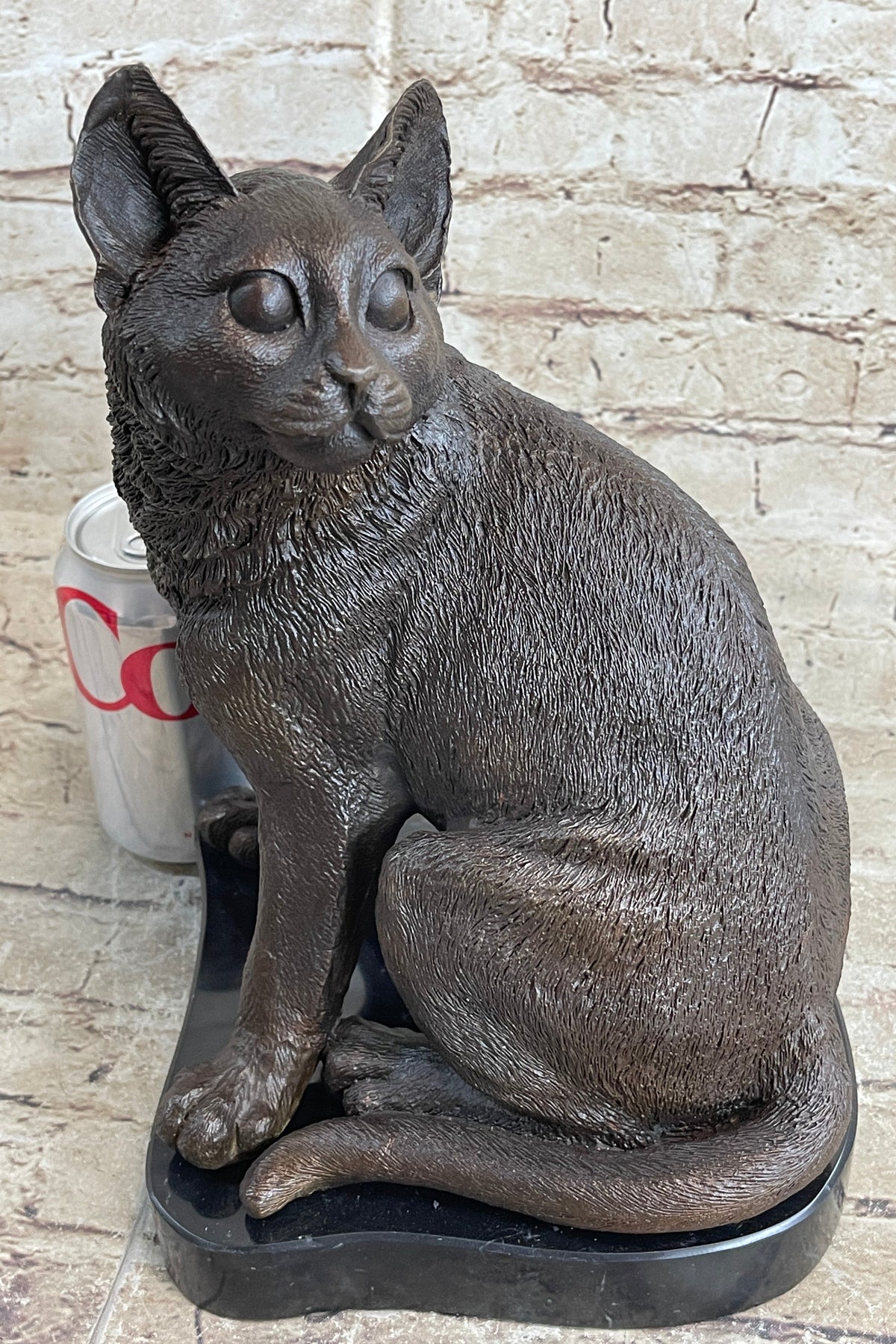 Signed Original Friendly Cat Feline Bronze Art Deco Marble Base Sculpture Figure