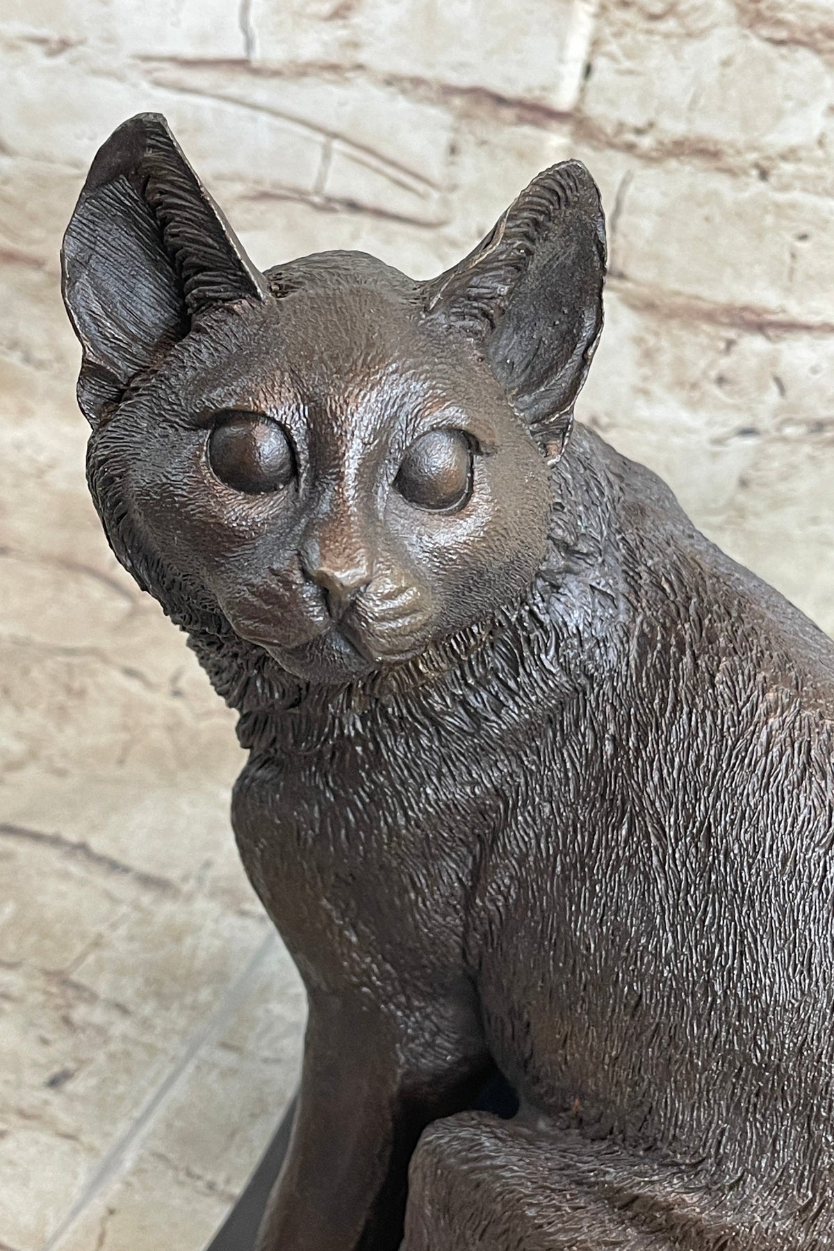 Signed Original Friendly Cat Feline Bronze Art Deco Marble Base Sculpture Figure