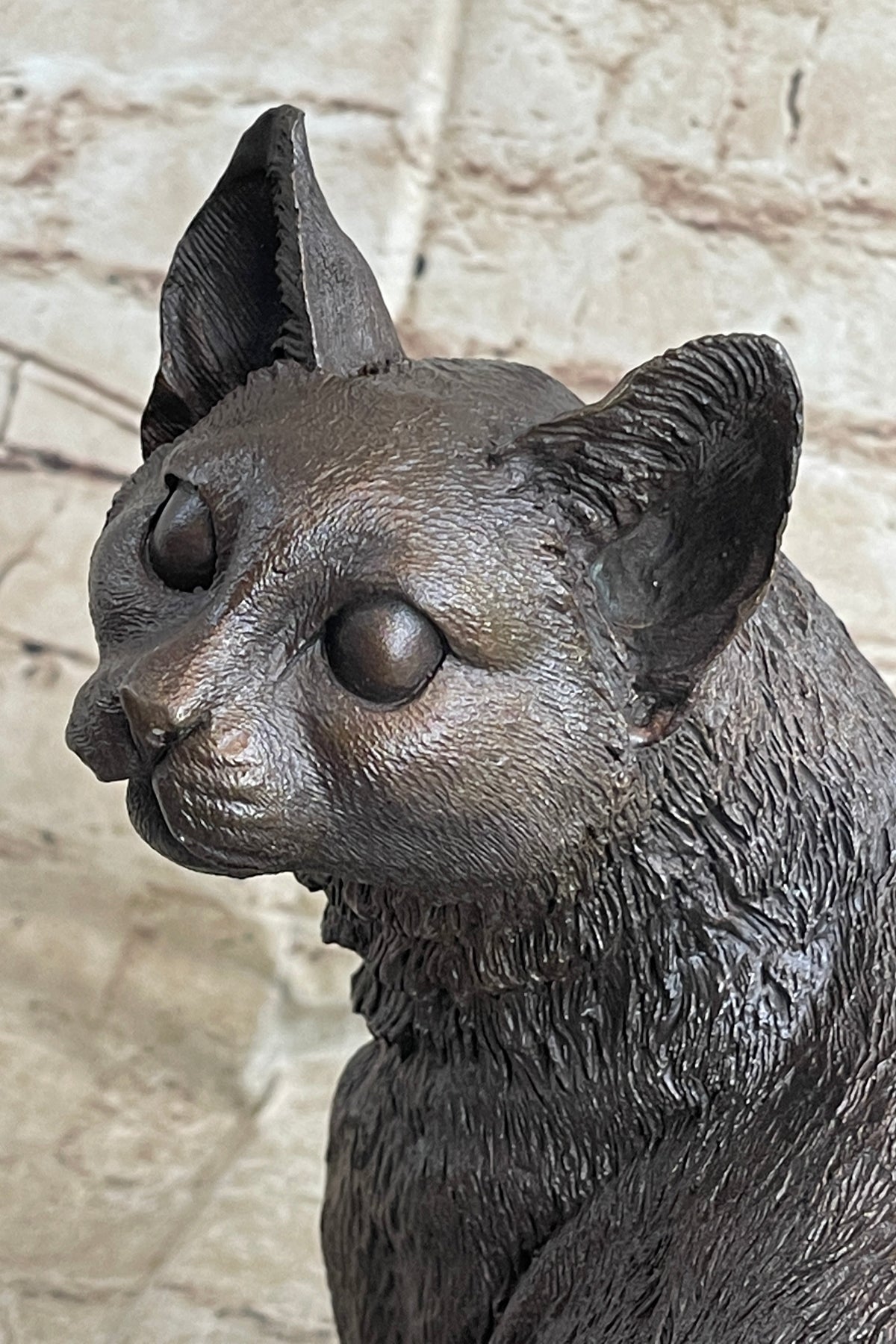 Signed Original Friendly Cat Feline Bronze Art Deco Marble Base Sculpture Figure