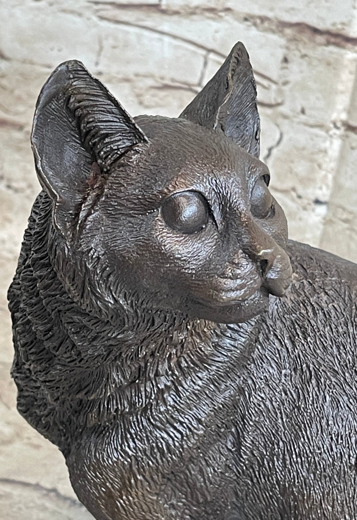 Signed Original Friendly Cat Feline Bronze Art Deco Marble Base Sculpture Figure