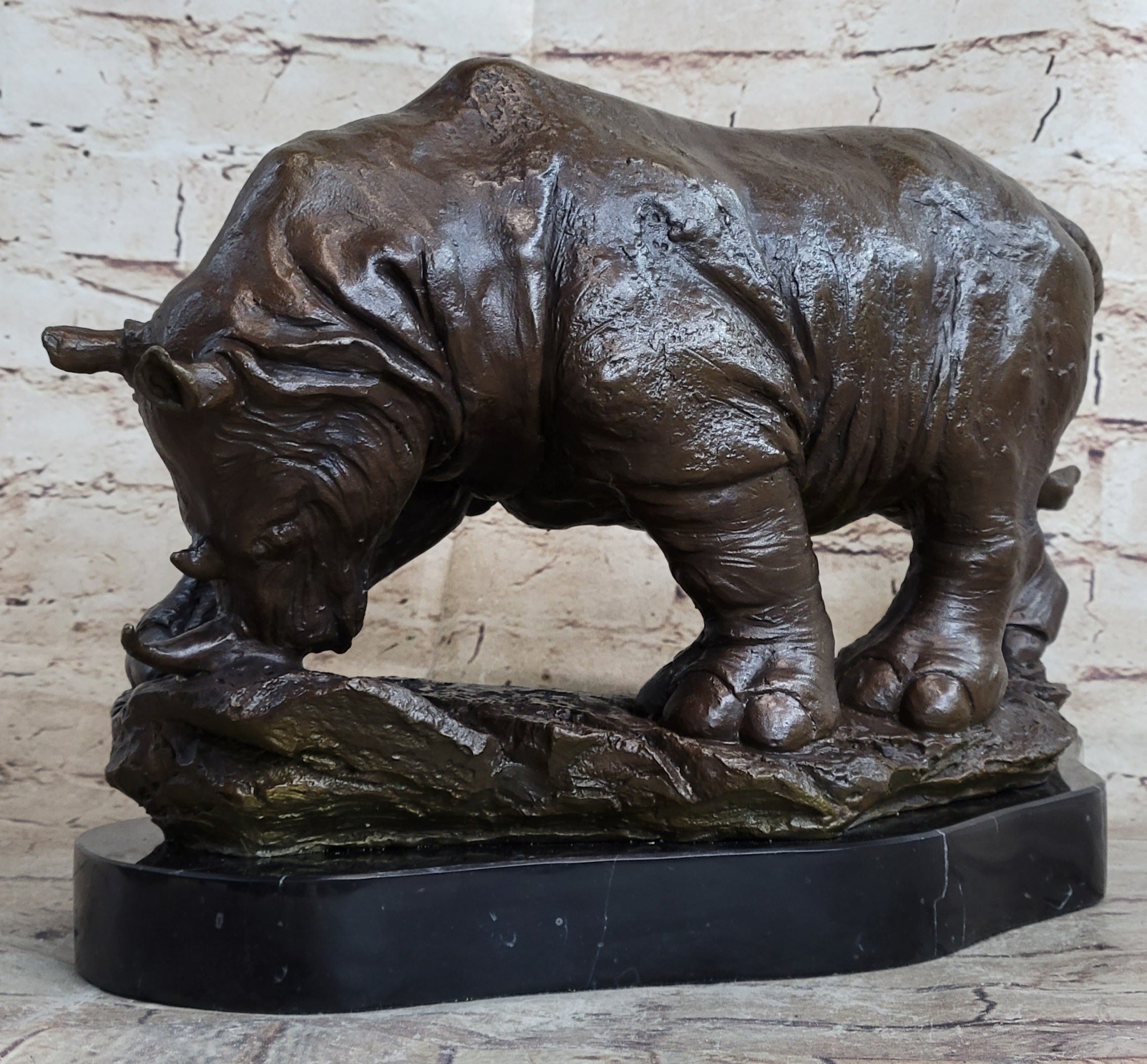 Signed Original Milo Rhinoceros African White Rhino Bronze Sculpture Figurine