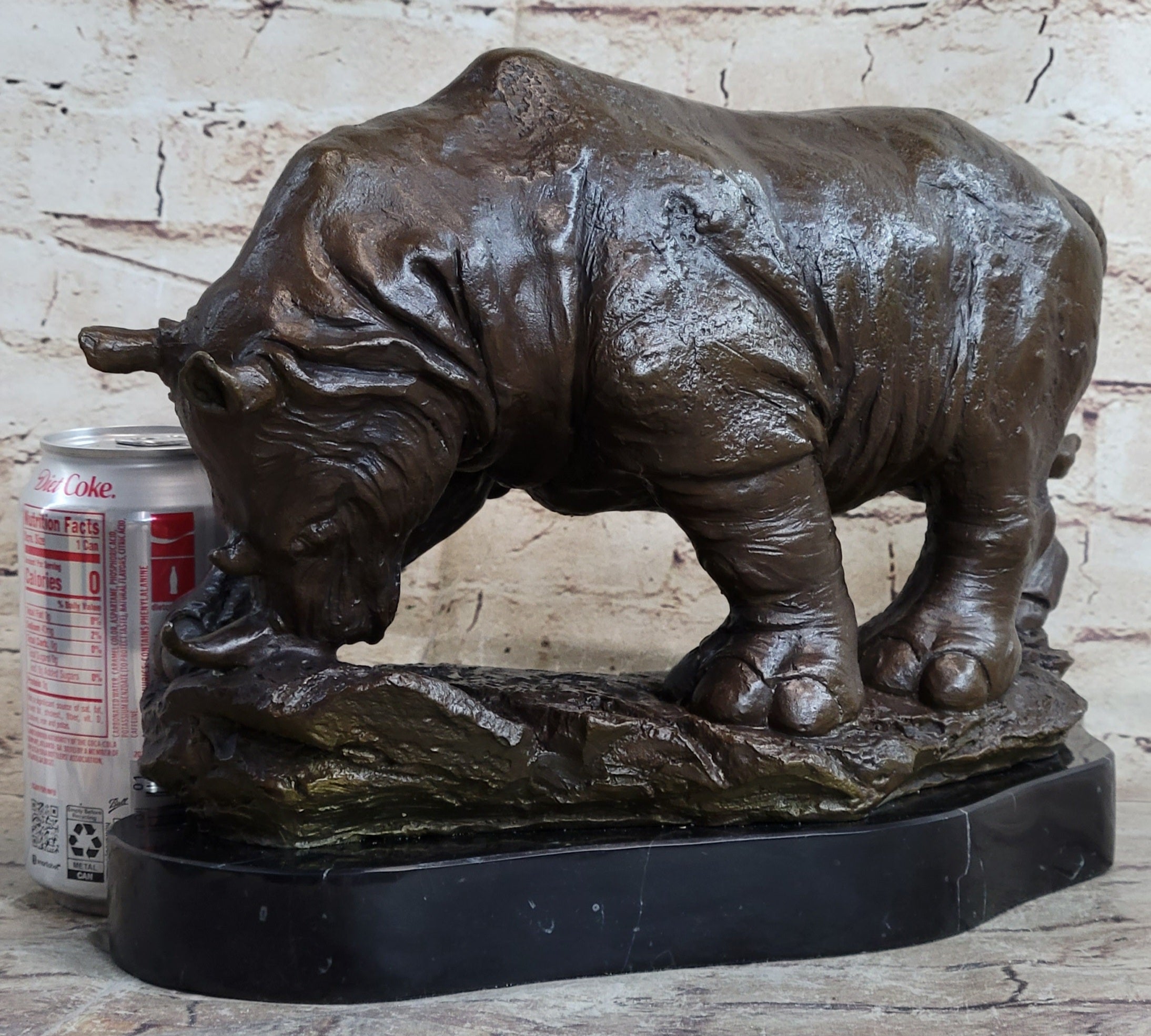 Signed Original Milo Rhinoceros African White Rhino Bronze Sculpture Figurine