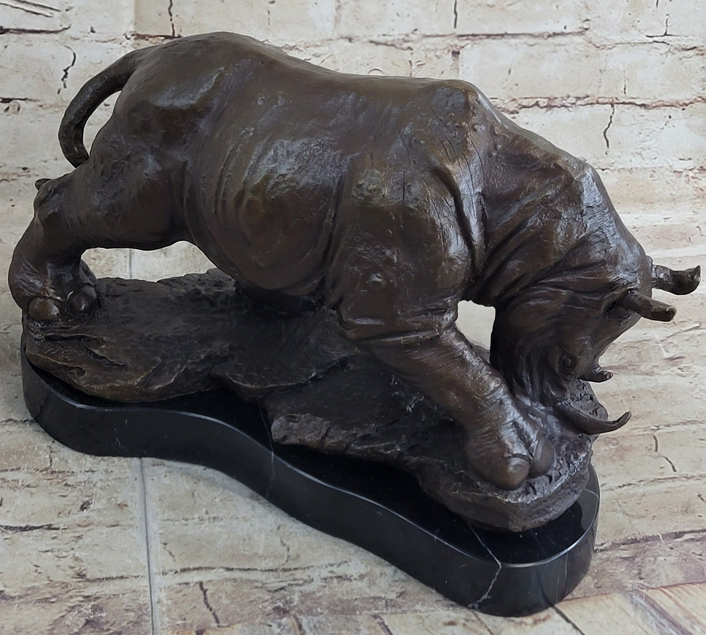 Signed Original Milo Rhinoceros African White Rhino Bronze Sculpture Figurine