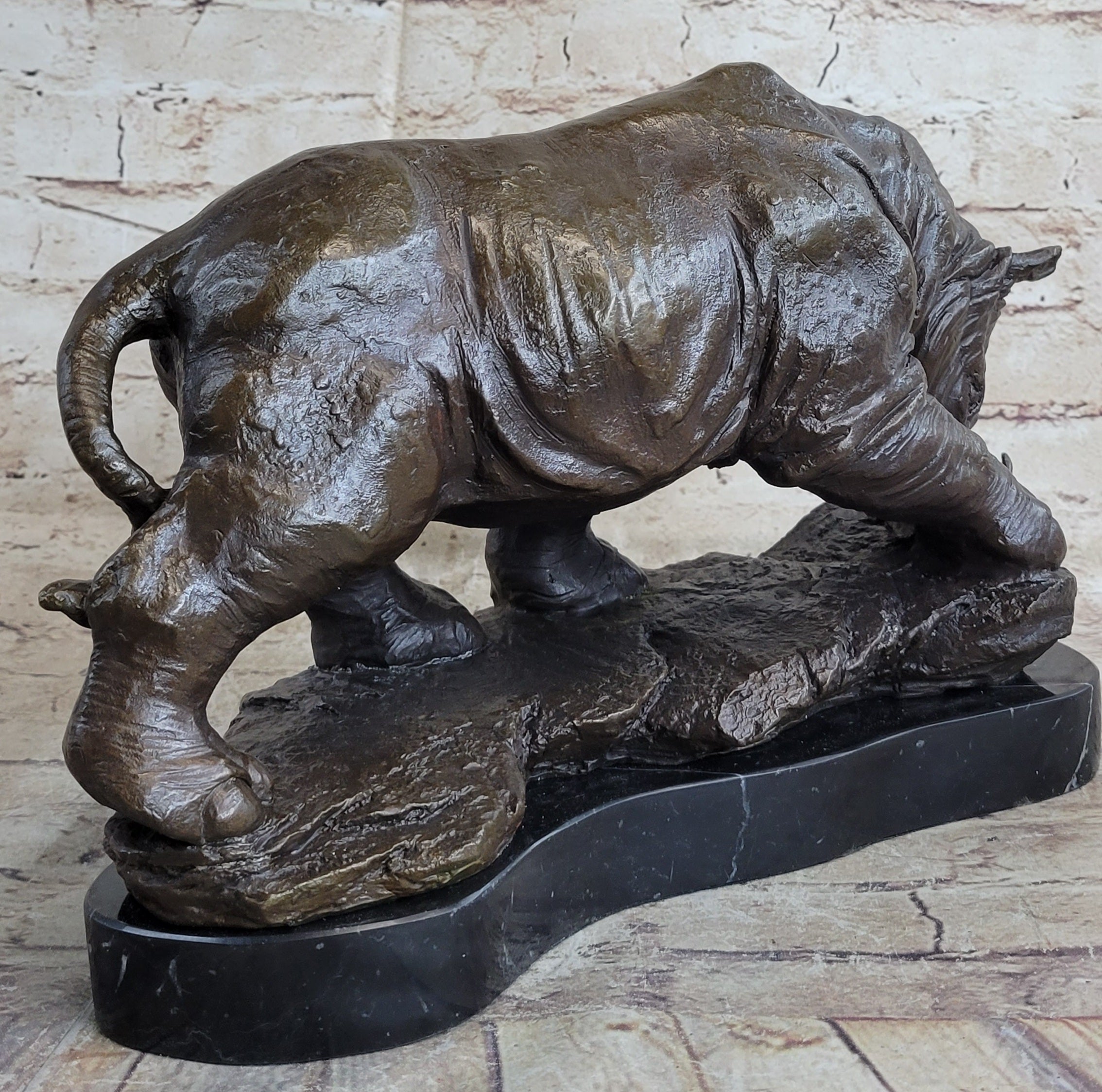 Signed Original Milo Rhinoceros African White Rhino Bronze Sculpture Figurine