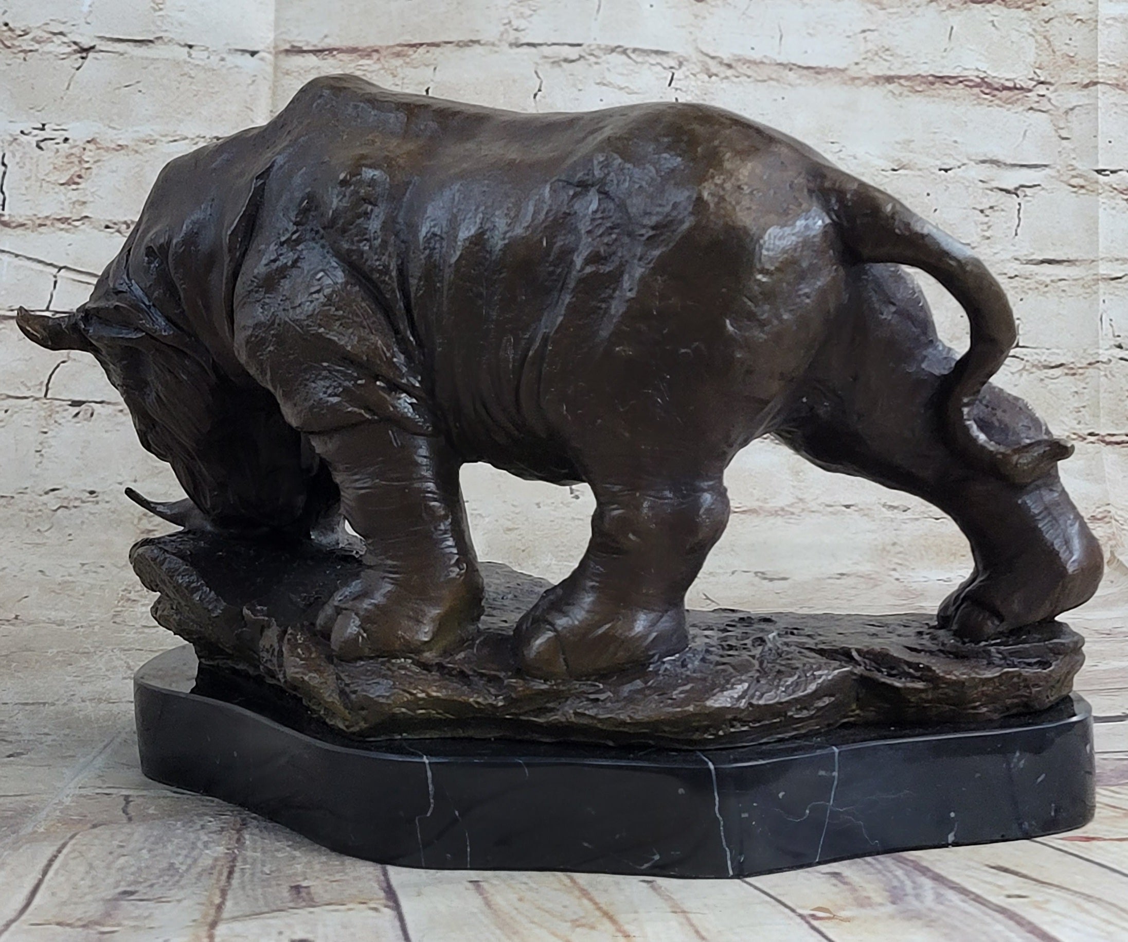 Signed Original Milo Rhinoceros African White Rhino Bronze Sculpture Figurine