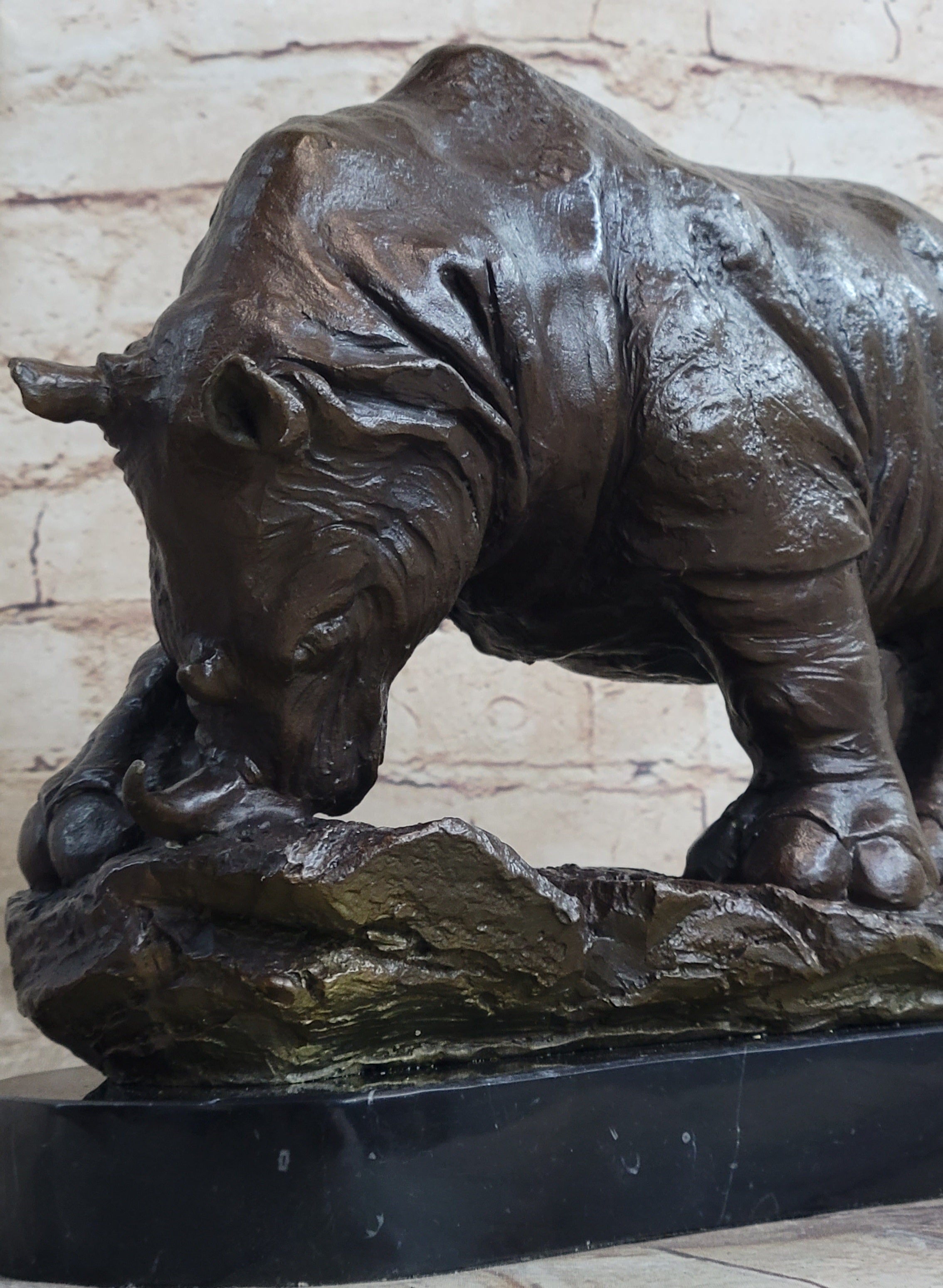 Signed Original Milo Rhinoceros African White Rhino Bronze Sculpture Figurine